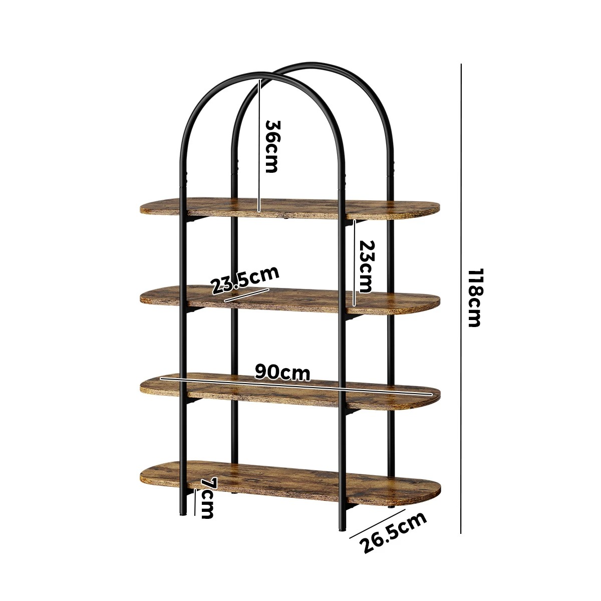 9 Oikiture Bookshelf 4 Tier Arched Display Shelf Home Industrial - Natural, 9 of 9