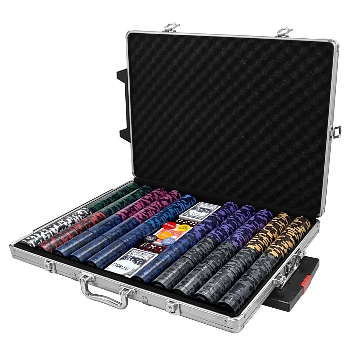 1 AUSWAY 1000PC Casino Poker Chips Game Play Set Professional Texas Holdem Blackjack Deck Card Dice Lock Case, 1 of 4