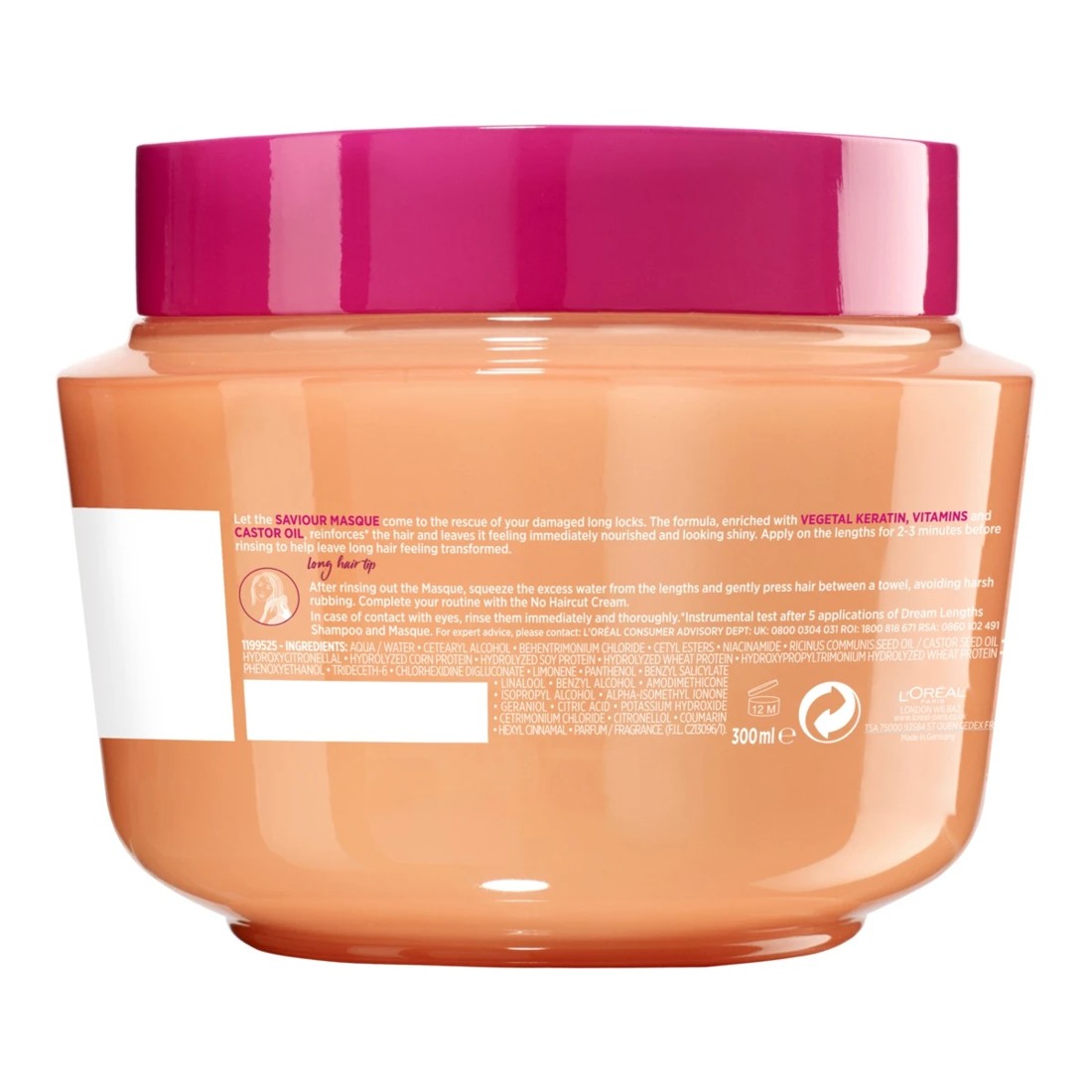 2 L'Oreal Paris Elvive Dream Lengths Saviour Mask 300ml - Vegetal Keratin, Vitamins and Castor Oil, 2 of 4