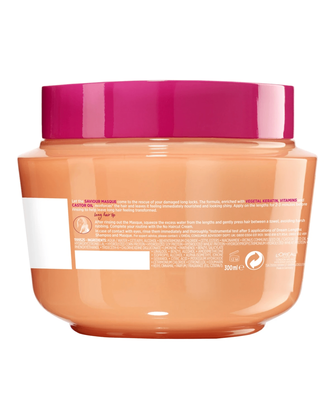 2 L'Oreal Paris Elvive Dream Lengths Saviour Mask 300ml - Vegetal Keratin, Vitamins and Castor Oil, 2 of 4