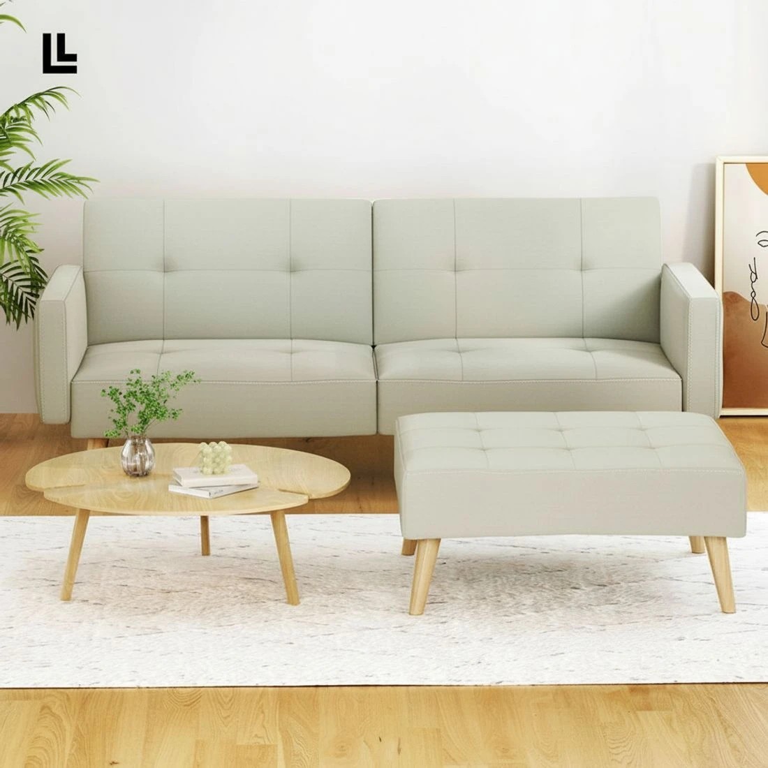 6 Artiss Sofa Bed Ottoman 3 Seater Fabric - White, 6 of 7