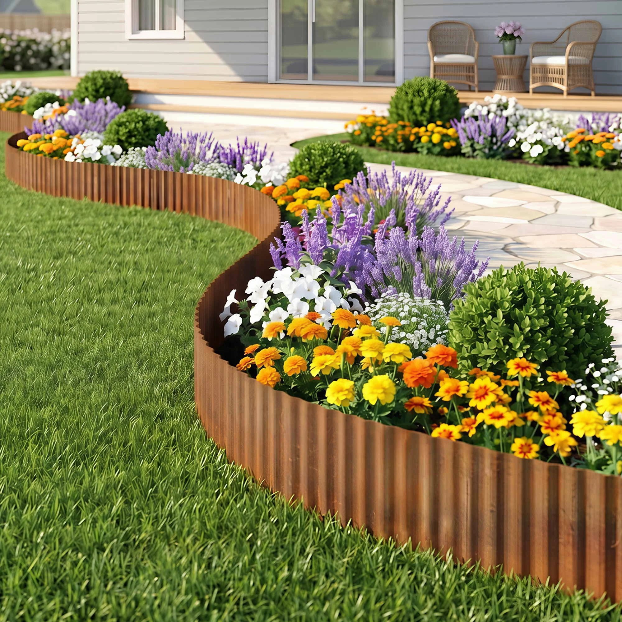 9 Green Fingers Garden Edging 10ft Metal Flexible Garden Border Corrugated Steel Lawn Edging - Red, 9 of 9