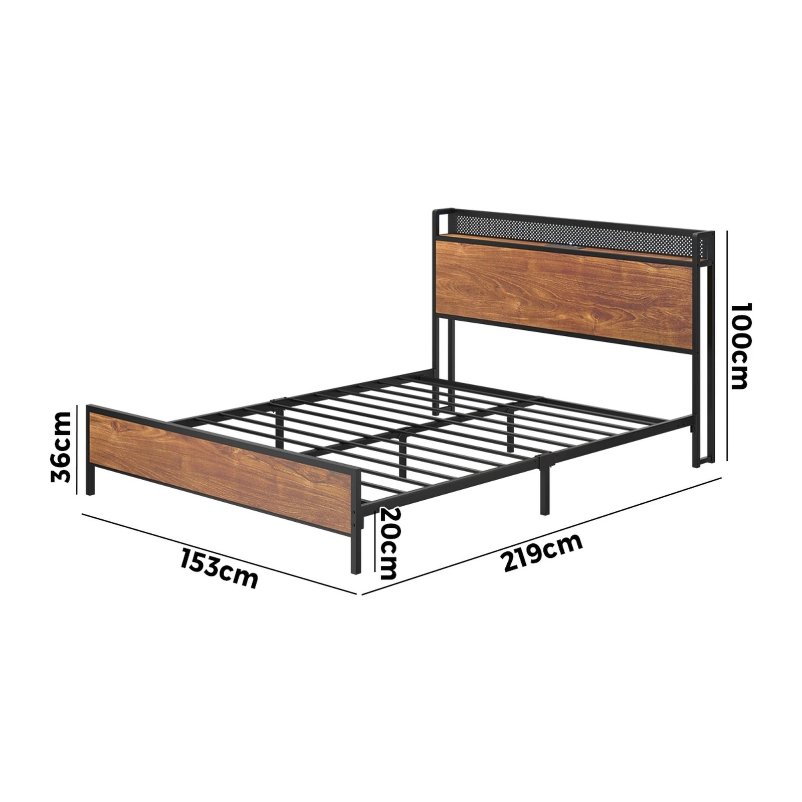 7 Oikiture Metal Bed Frame Queen Size Led Light Usb Charge Storage Headboard
 - Black, 7 of 7