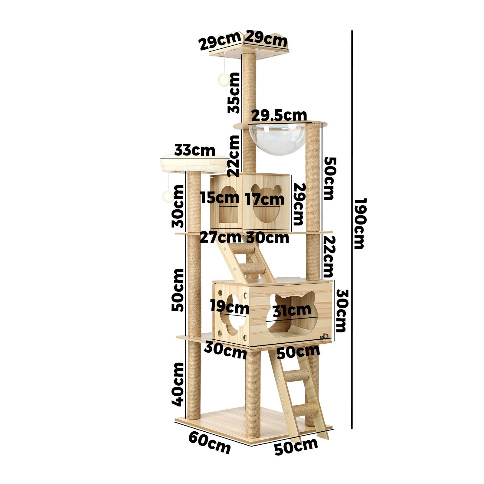 8 Alopet Cat Tree Scratching Post Scratcher Tower Wood Condo House Bed Large 190cm
 - Natural, 8 of 8