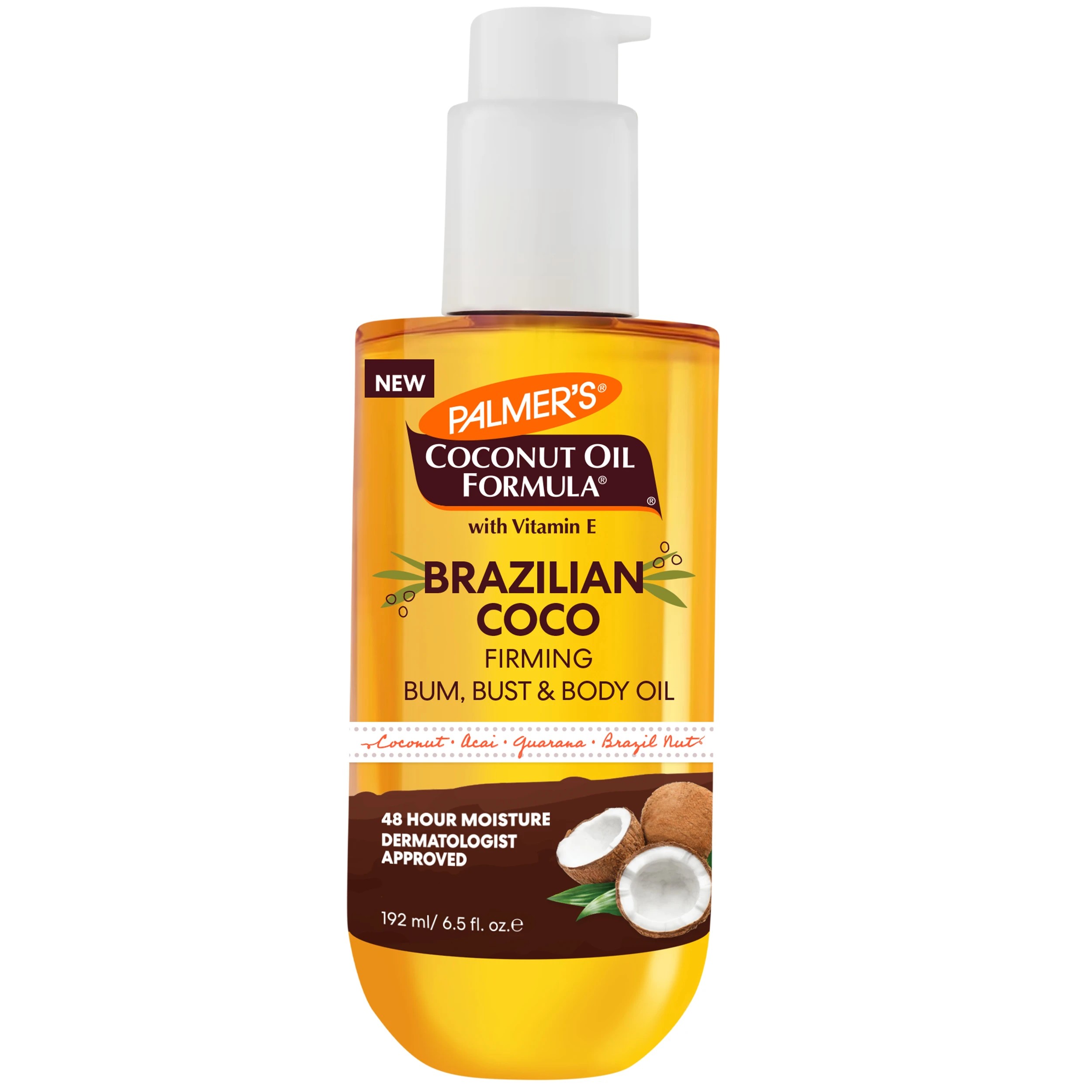 1 Palmer's Brazilian Coco Firming Bum, Bust & Body Oil 192ml - Coconut, Acai, Guarana and Brazil Nut, 1 of 5