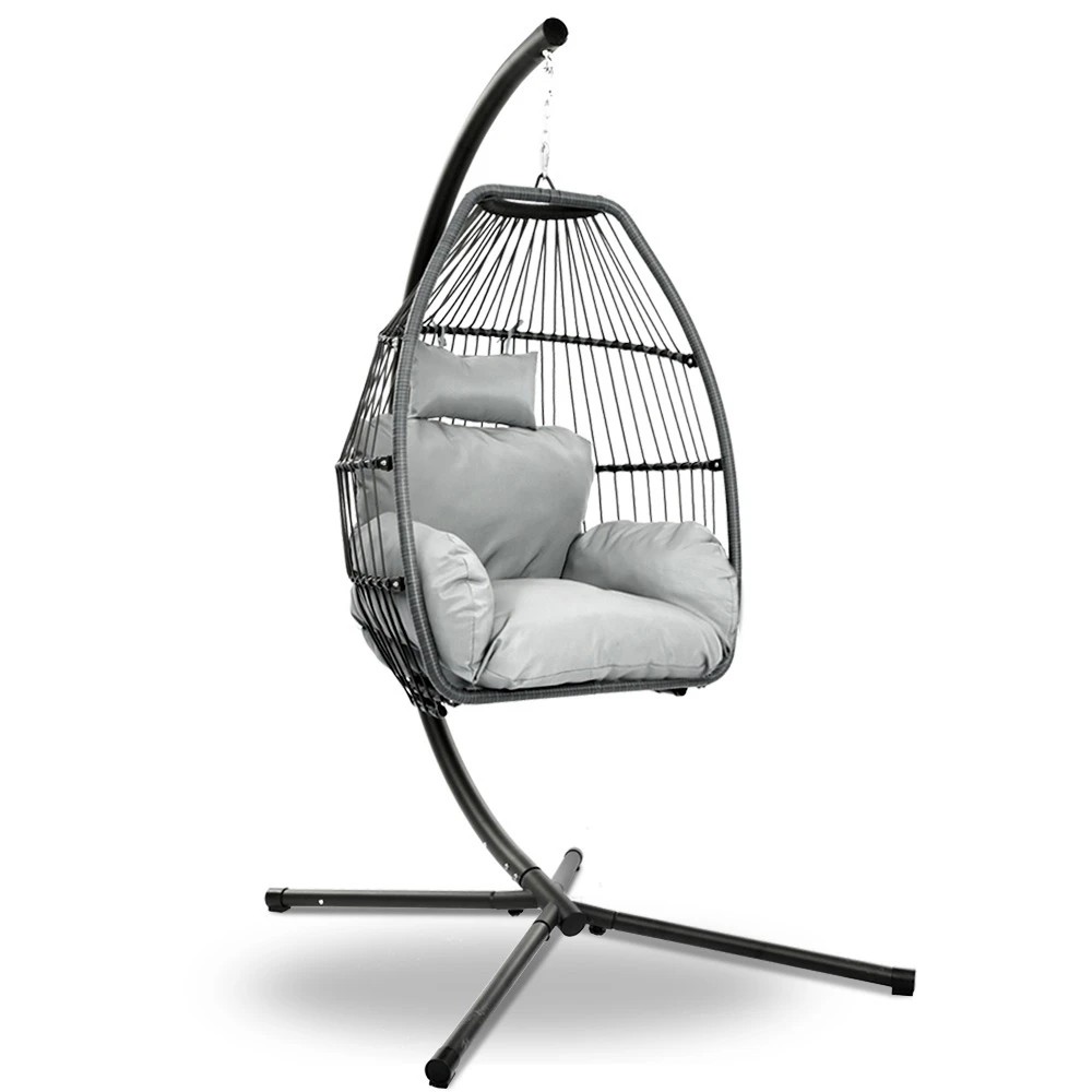 1 Gardeon Outdoor Egg Swing Chair Wicker Rope Furniture Pod Stand Cushion - Grey, 1 of 6