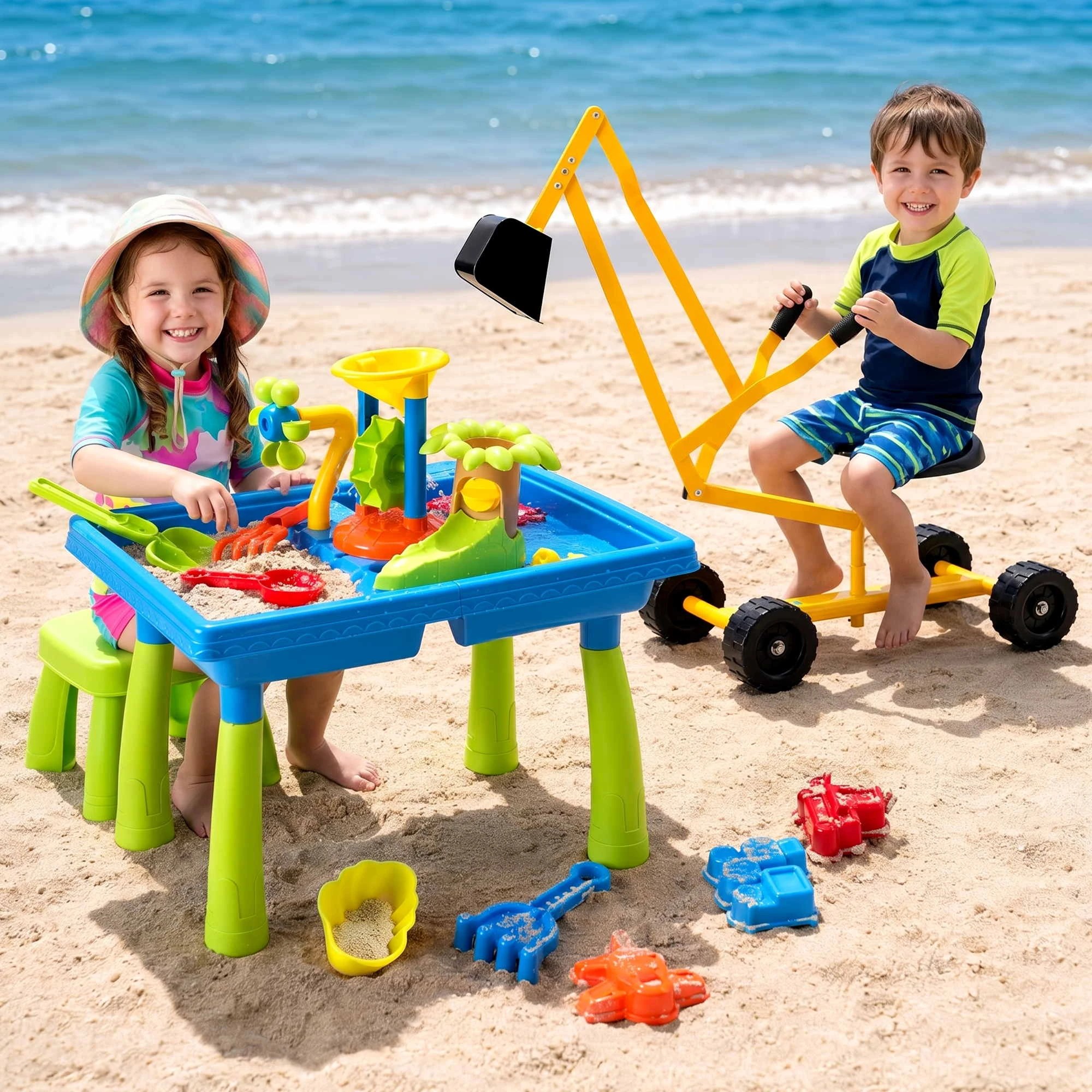 2 Keezi Ride On Digger with Sand and Water Table Sandpit Toys Set, 2 of 9