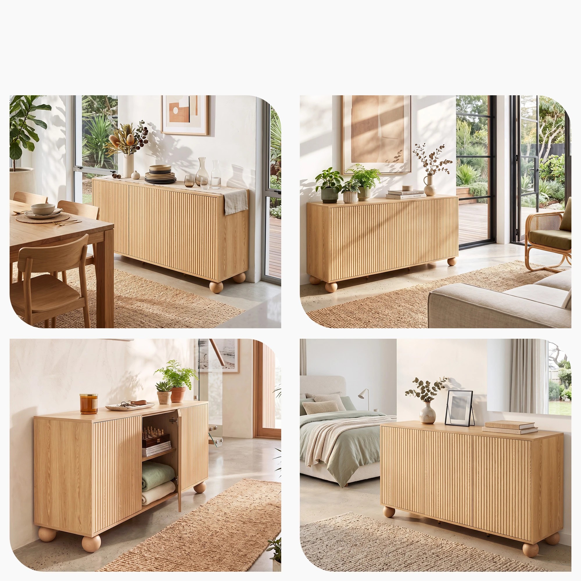 9 Artiss Buffet Cabinet Sideboard 2-Tier Kitchen Storage Ball Legs180cm - Natural, 9 of 10