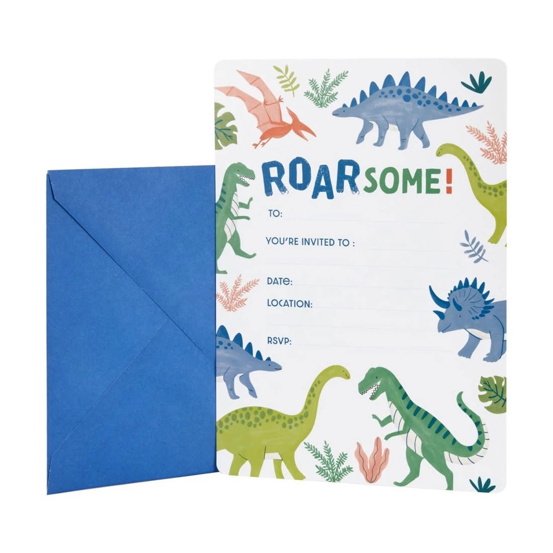 1 8 Pack Dinosaur Party Invitations, 1 of 3