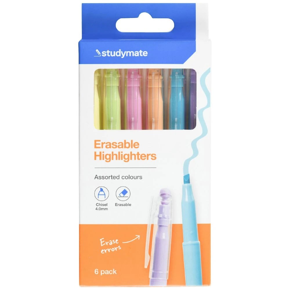 1 Studymate Erasable Chisel Highlighters Assorted 6 Pack, 1 of 3