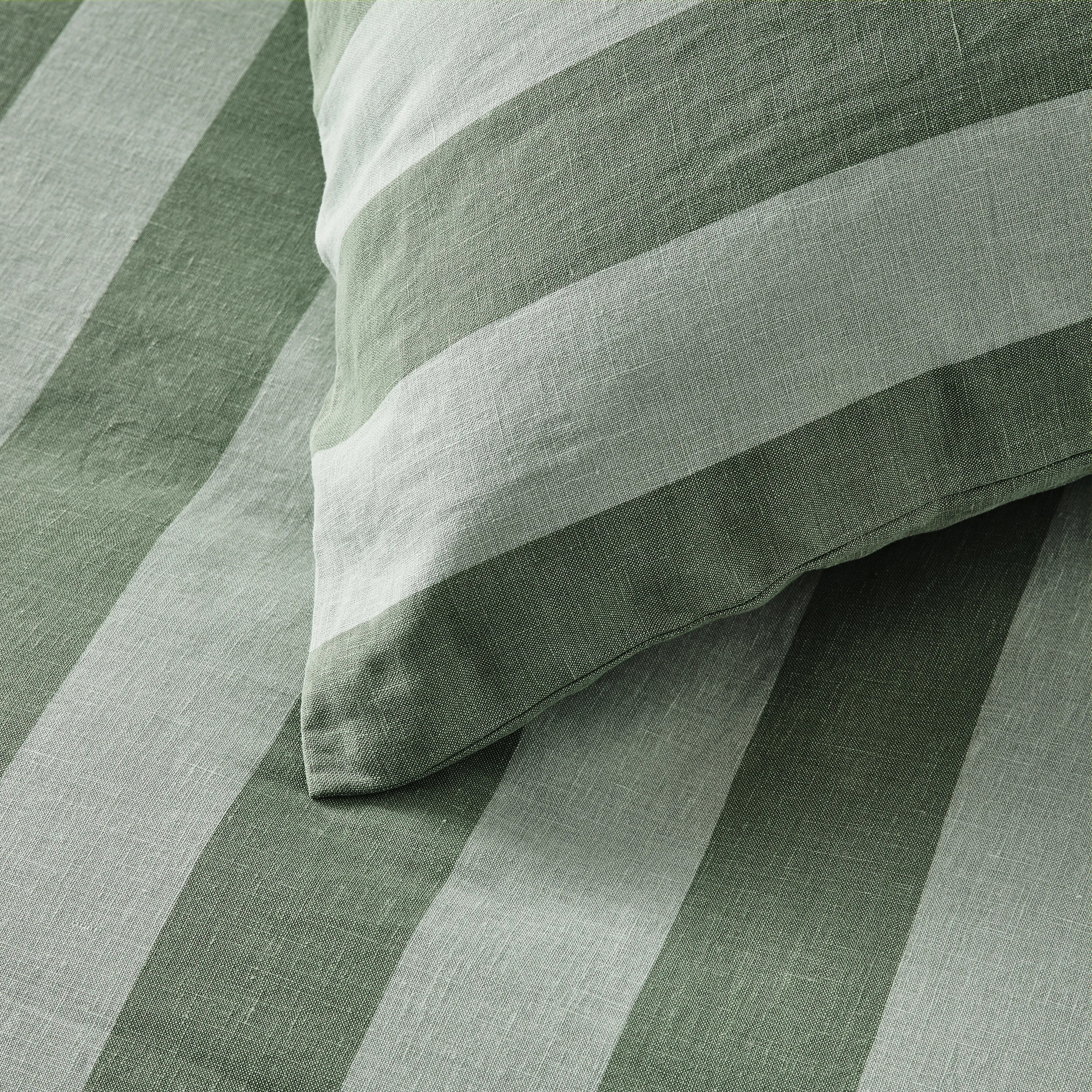 3 Stripe Linen Cotton Quilt Cover Set - King Bed, Green, 3 of 7