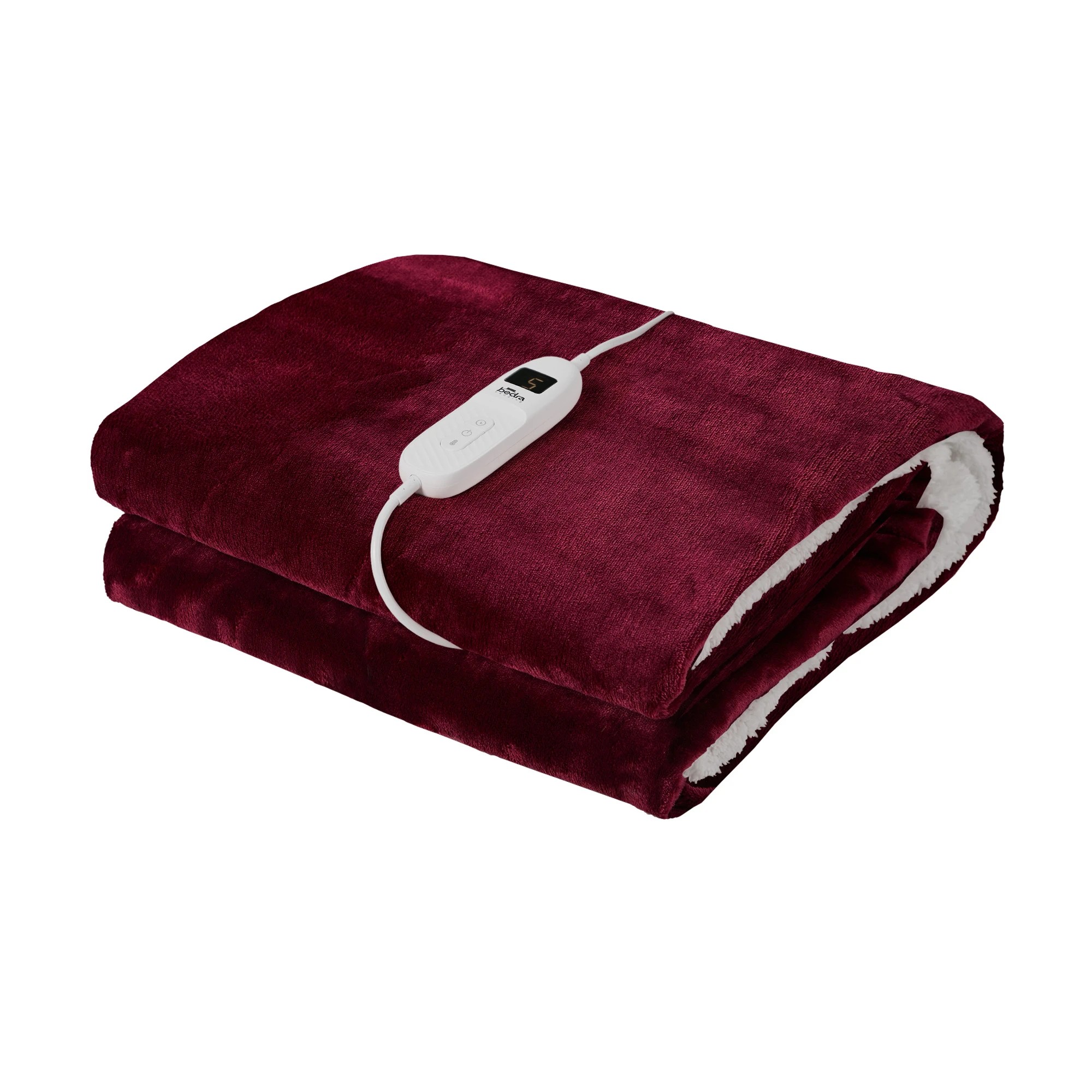 1 Bedra Bedding Electric Throw Rug Dual Side Heated Blanket Flannel&Sherpa - Single Bed - Burgundy, 1 of 9
