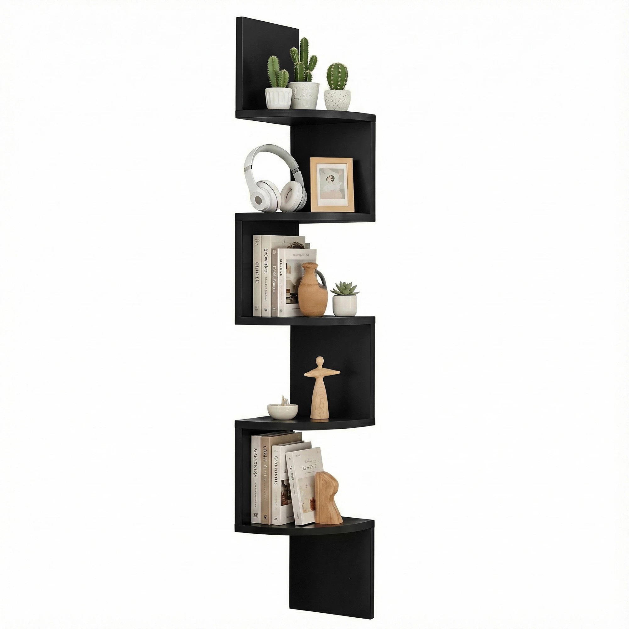1 Artiss Wall Shelf Bookshelf Corner Floating 5 - Black, 1 of 3