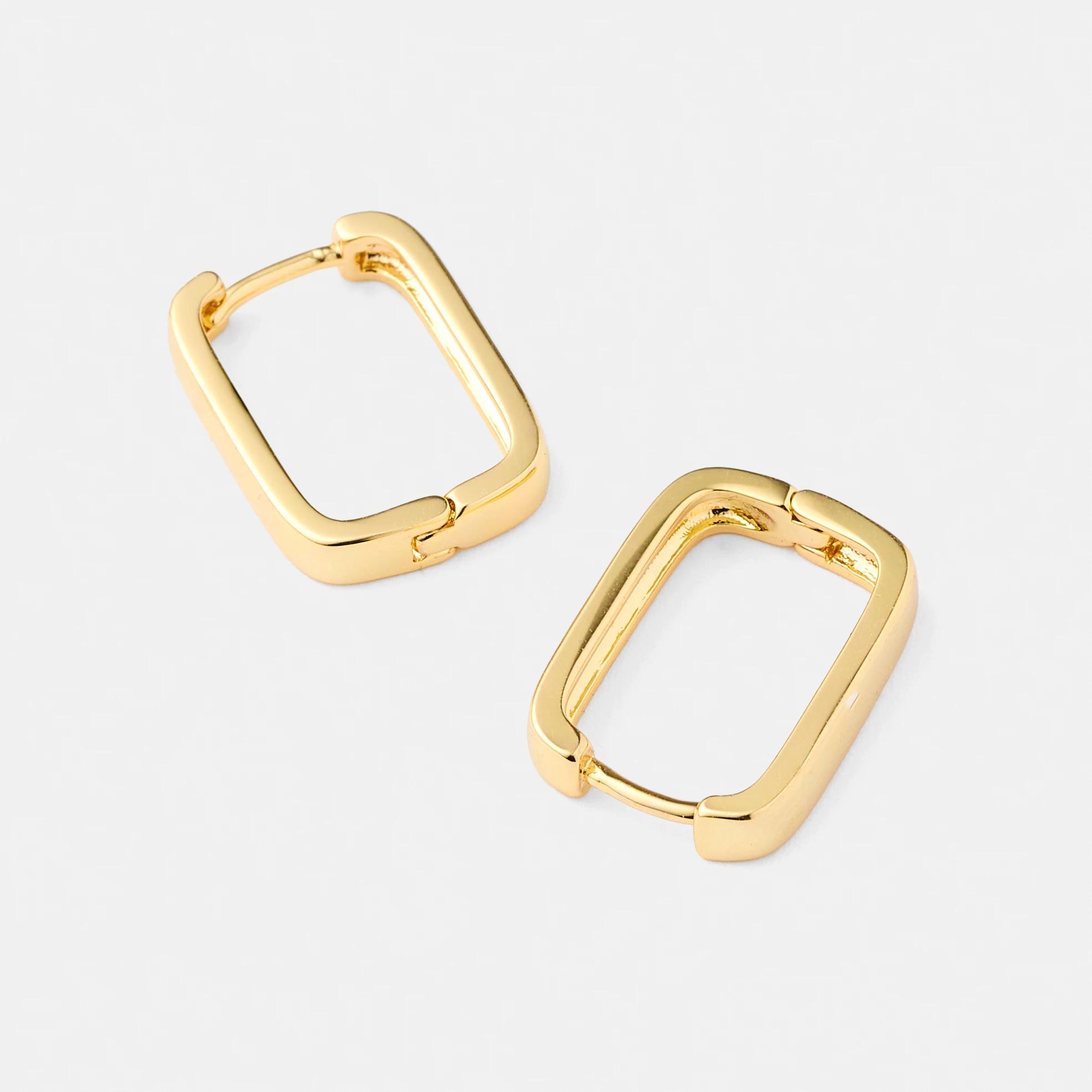 2 18K Gold Plated Rectangle Hoop Earrings Gold, 2 of 7
