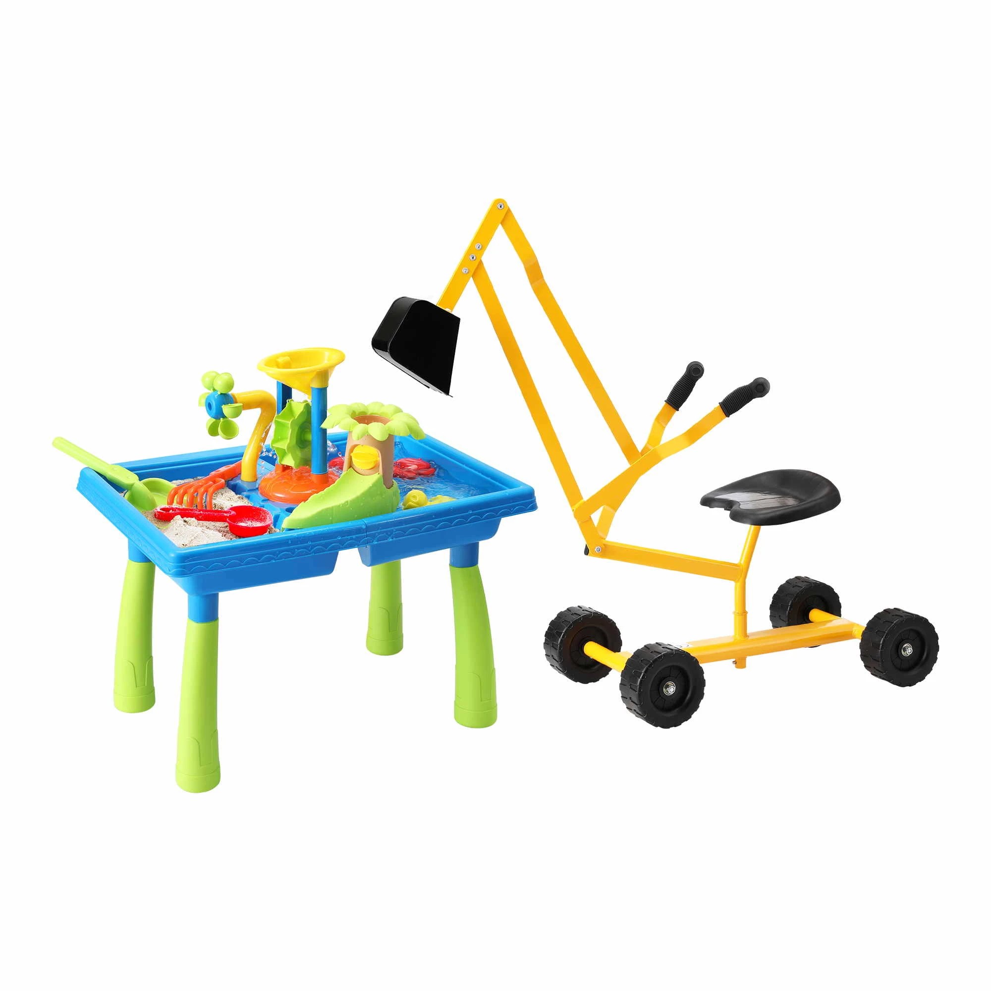 1 Keezi Ride On Digger with Sand and Water Table Sandpit Toys Set, 1 of 9