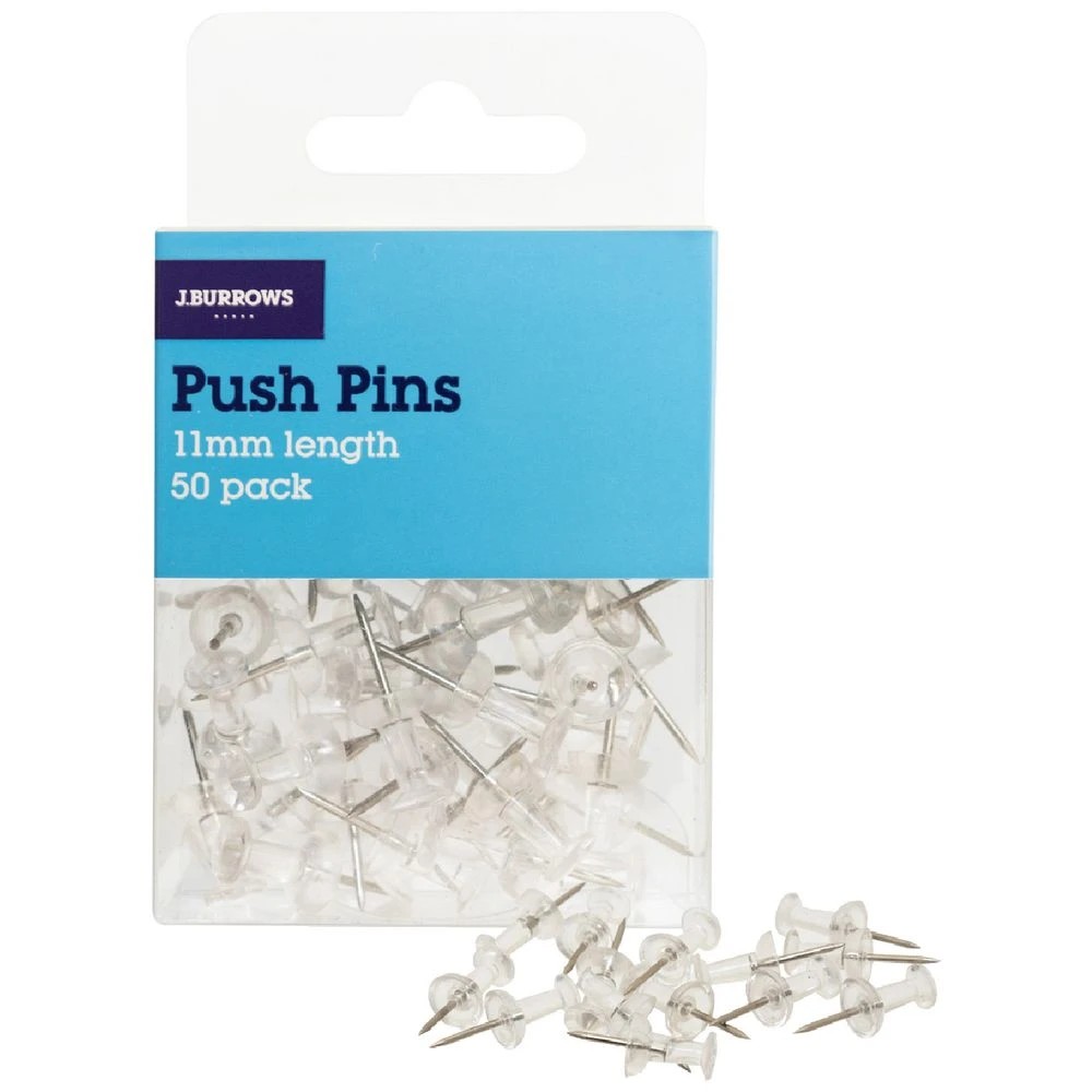 1 J.Burrows Push Pins Clear 50 Pack, 1 of 6