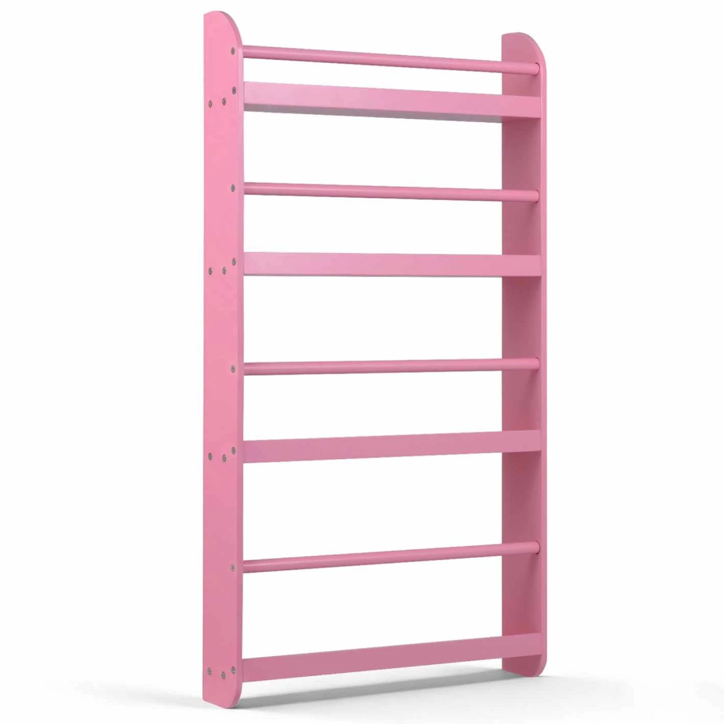 1 Costway 4-Tier Wall Mount Bookcase Toy Organizer Rack Behind Door Bookshelf - Pink, 1 of 1