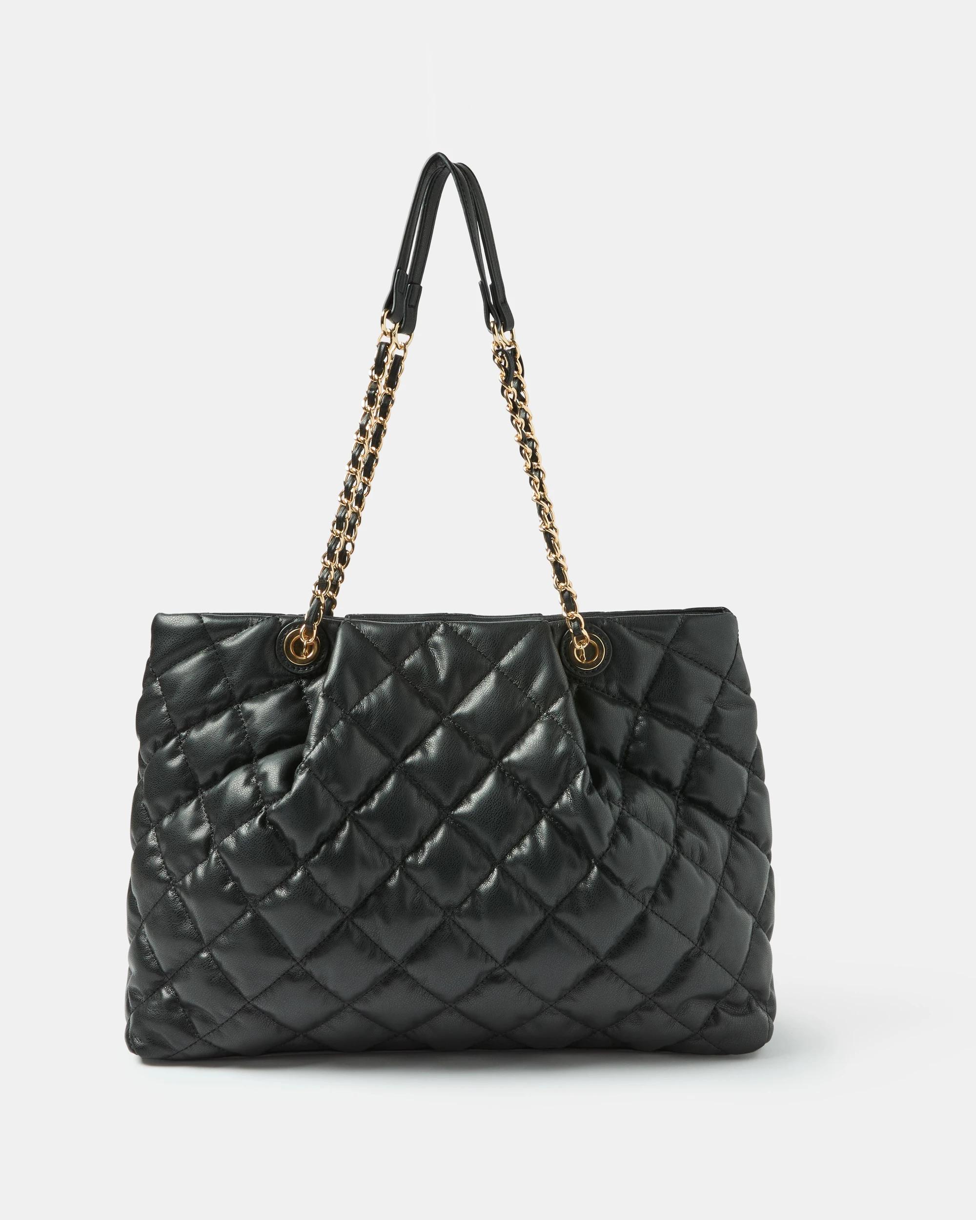 1 Quilted Chain Tote Bag Black, 1 of 6