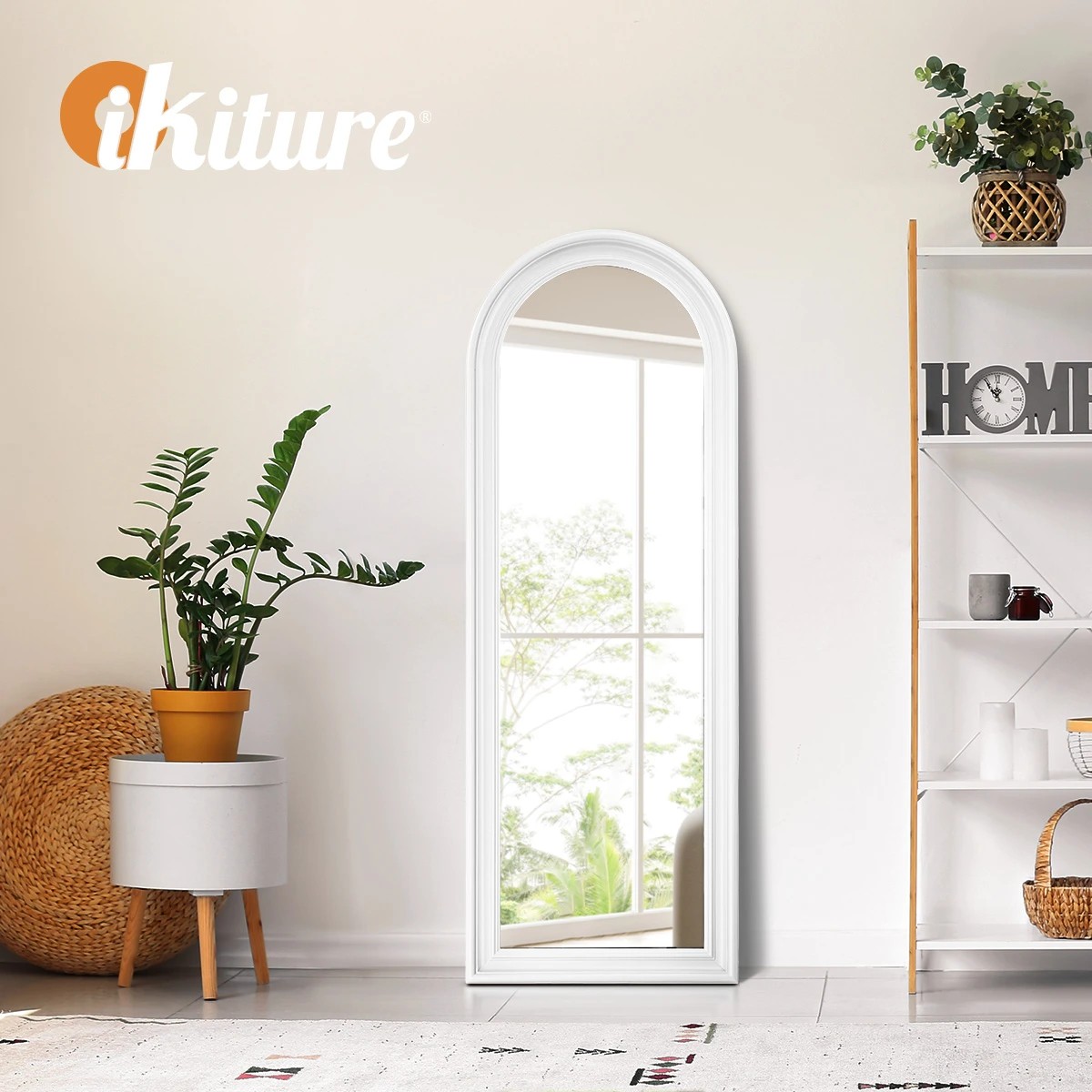 7 Oikiture Full Length Mirror Elegance Arch 165x60cm Wood Floor Mirrors - White, 7 of 10