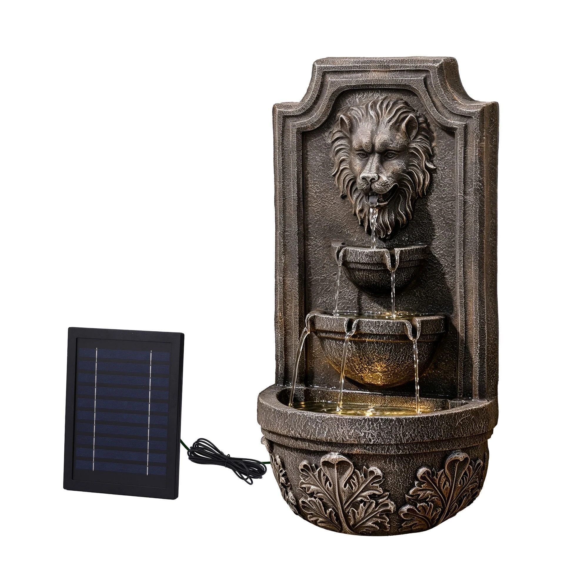 1 Gardeon Solar Fountain Water Feature Lion Head Wall Fountain 67cm- Brown, 1 of 8