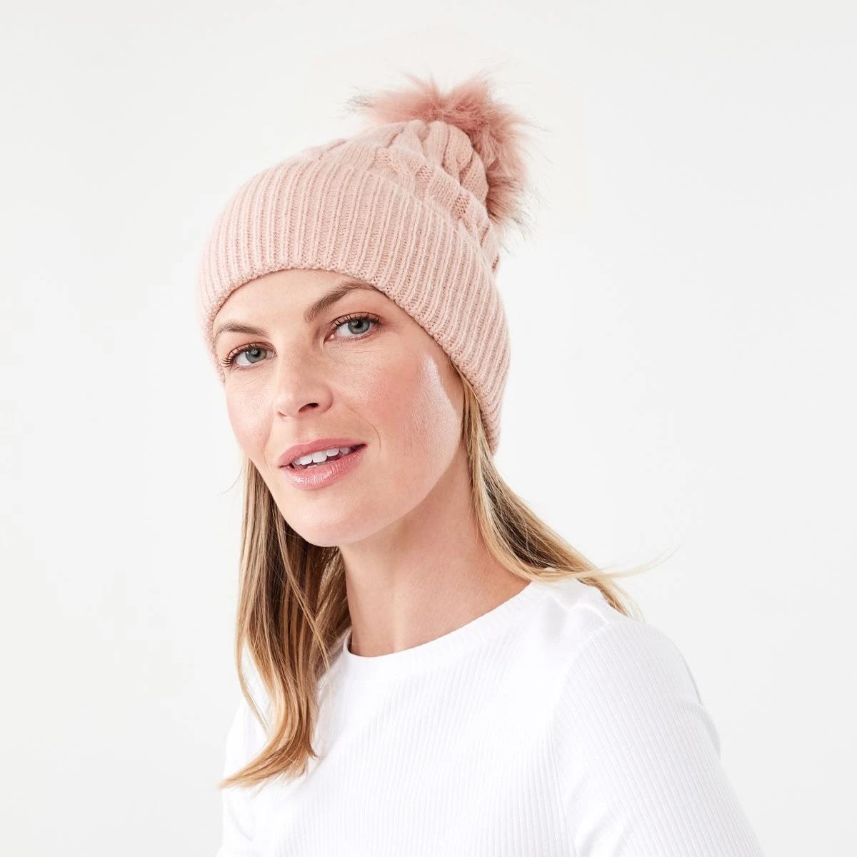 4 Cable Pom Pom Beanie Rose Pink, 4 of 4