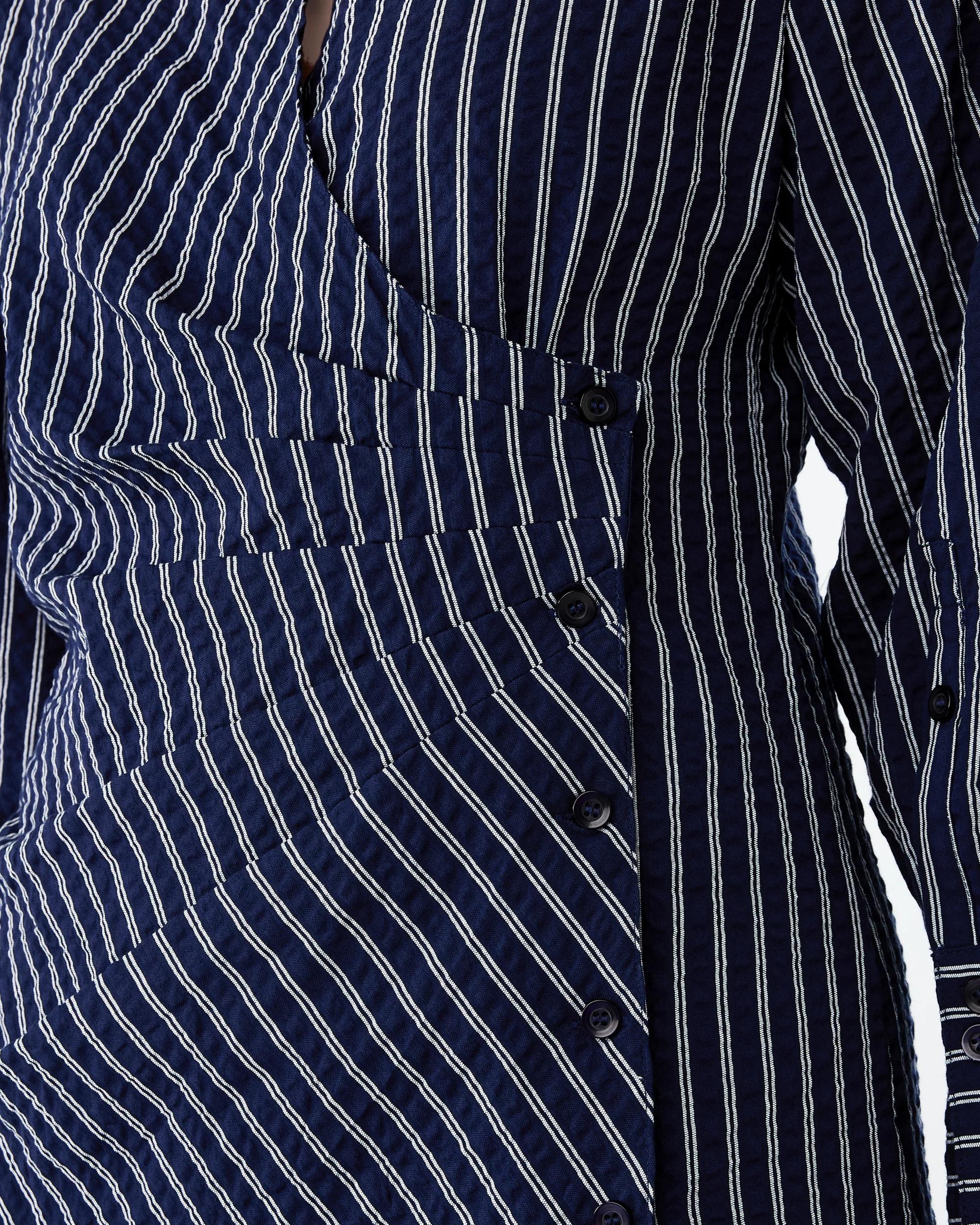 6 Long Sleeve Wrap Shirt Mini Dress Navy Strp, 6 of 8