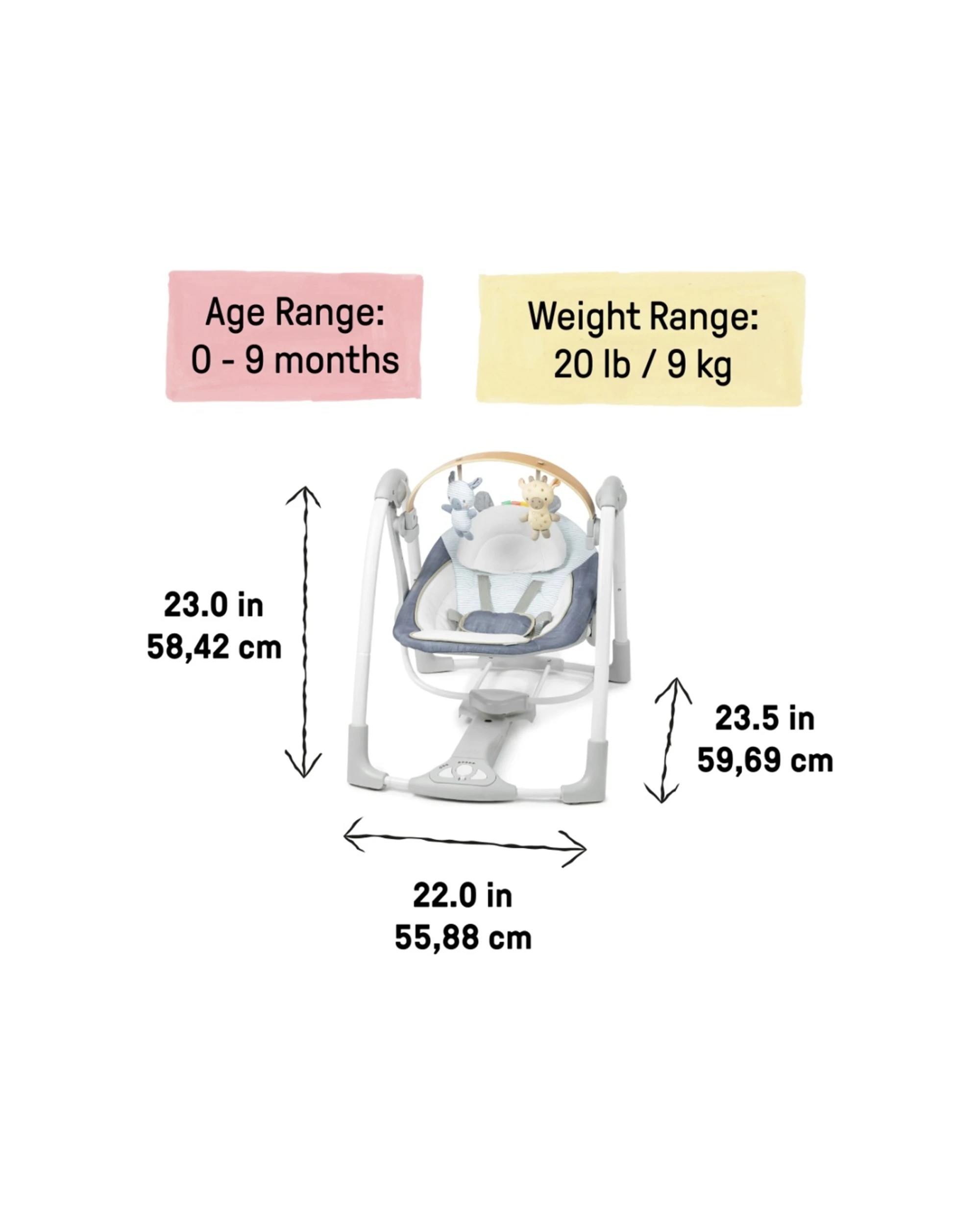 2 INGENUITY Swing 'n Go Portable Baby Swing With Toys Adjustable Speeds - Blue, 2 of 8