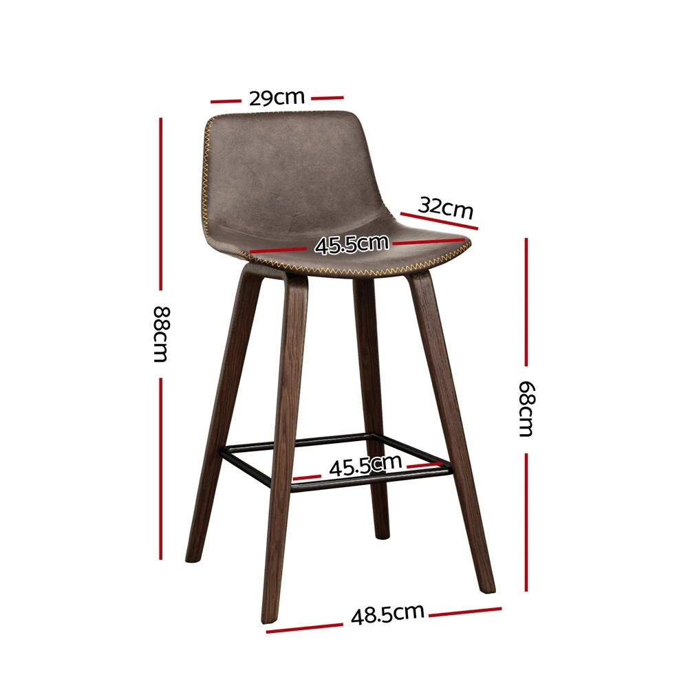 2 Artiss 4x Bar Stools Vintage Leather Wooden - Brown, 2 of 5