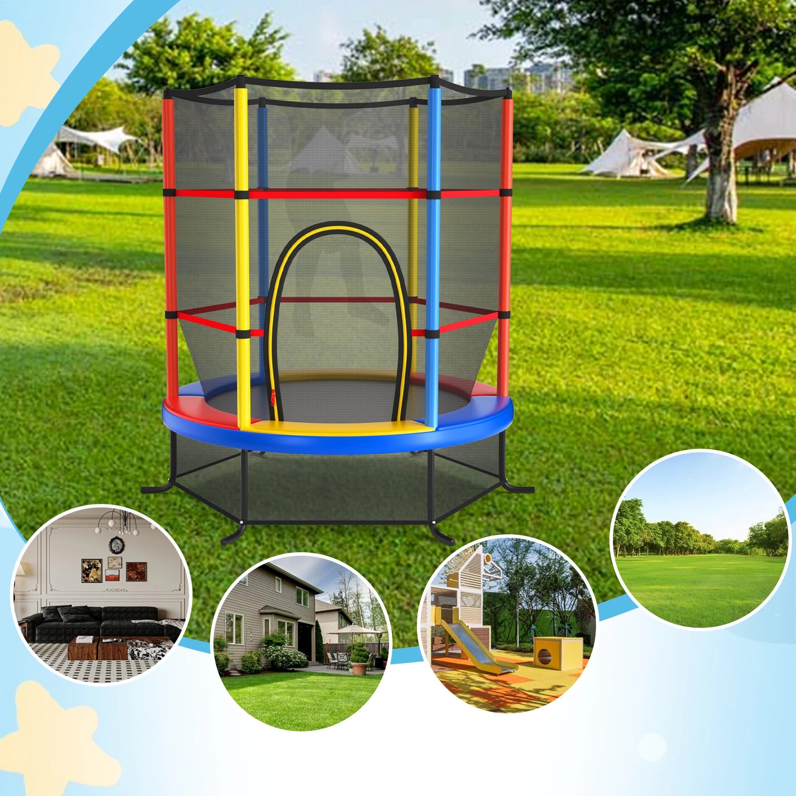 6 Costway Kids Trampoline Bouncer Jumping Trampolines w/Enclosure Net Gift Colorful, 6 of 6