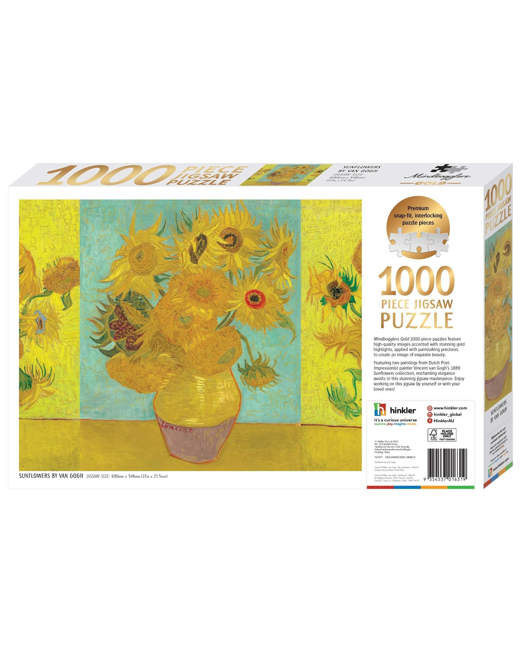 3 Hinkler Mindbogglers Gold Sunflowers Van Gogh 1000 Piece Puzzle, 3 of 3