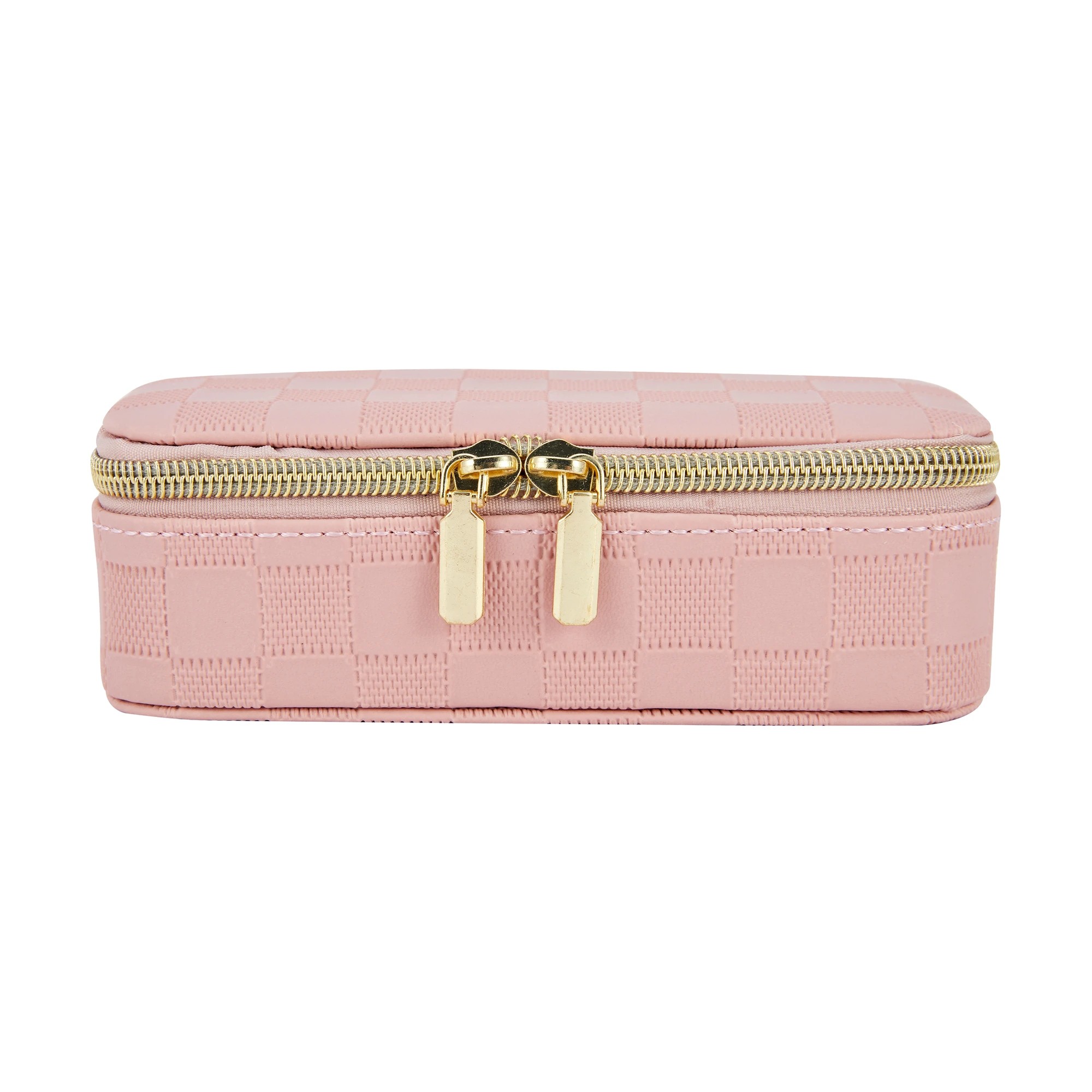 1 Pink Check Small Zip Jewellery Case, 1 of 7