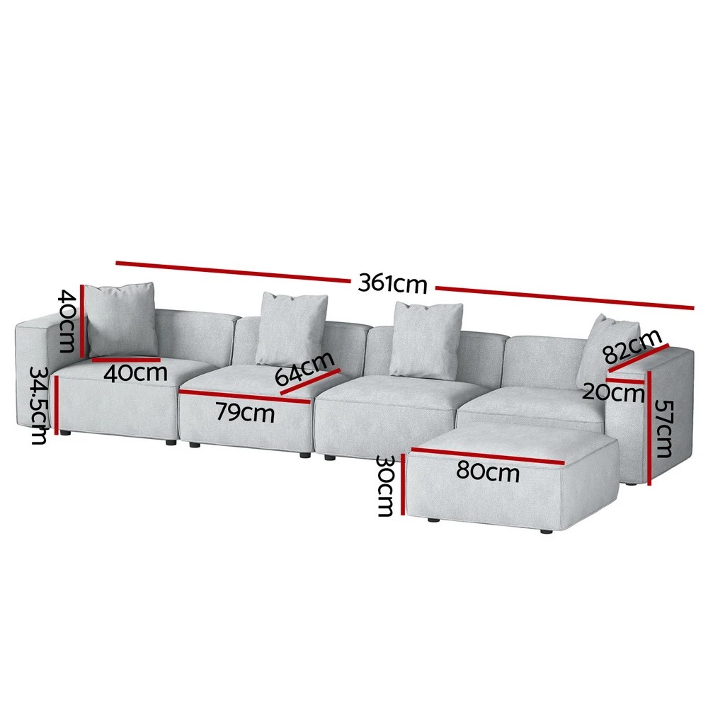 2 Artiss Modular Sofa Chaise Set 5-Seater - Grey, 2 of 5