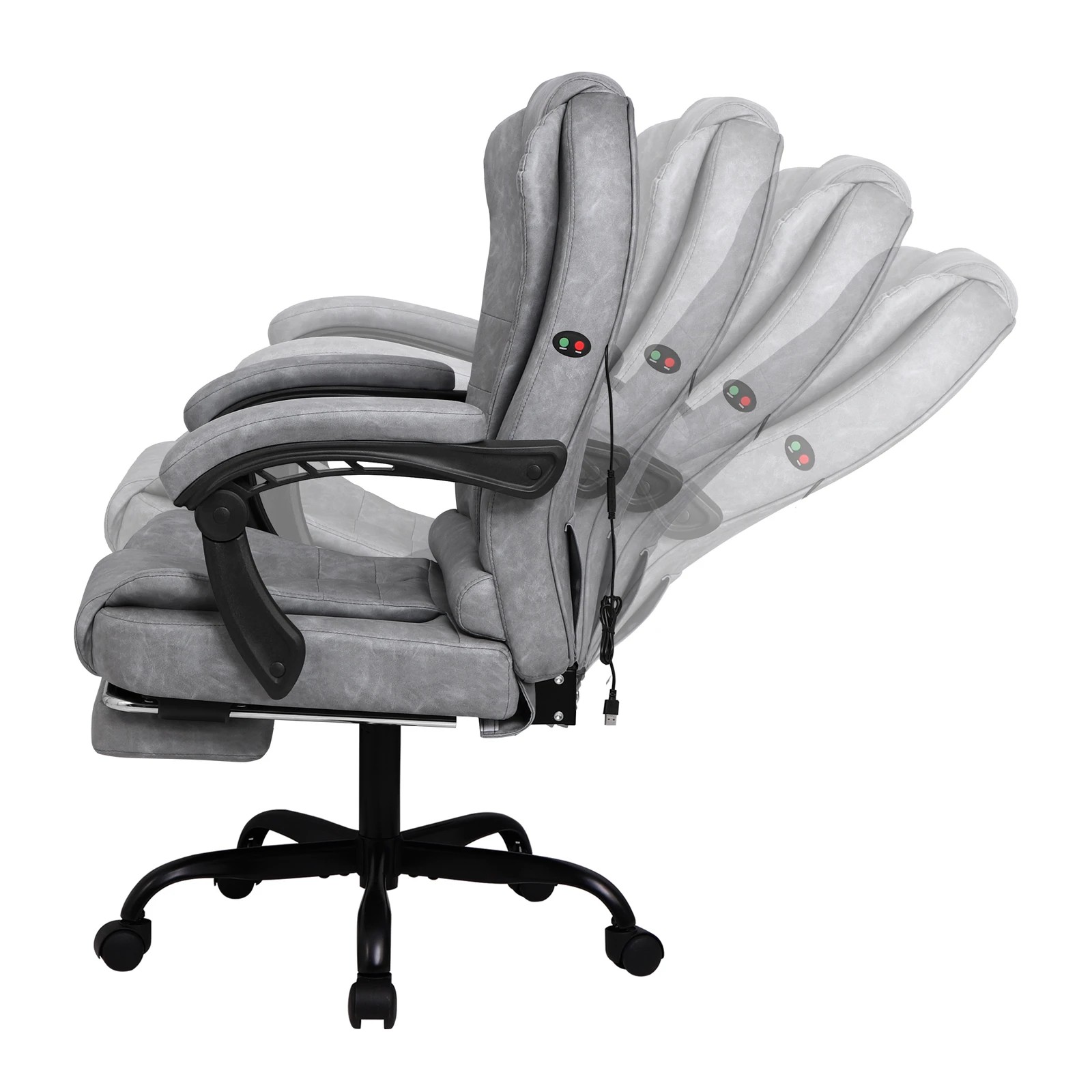 5 Alfordson Massage Office Chair Vintage Grey Leather Footrest Executive Race Seat - Grey, 5 of 10