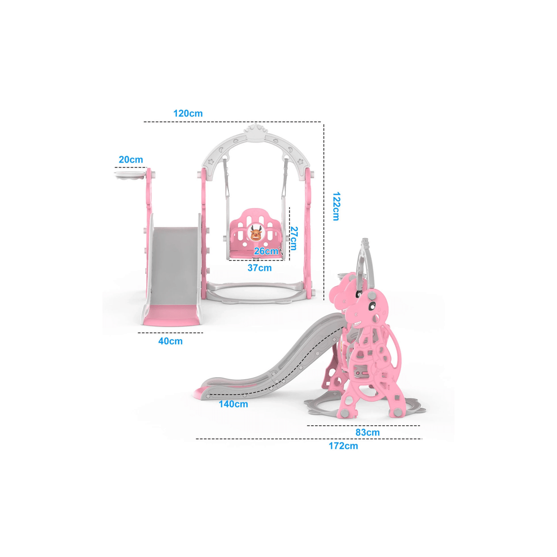 2 Advwin 4-in-1 Kids Slide Swing Set with Basketball Hoop Pink, 2 of 8