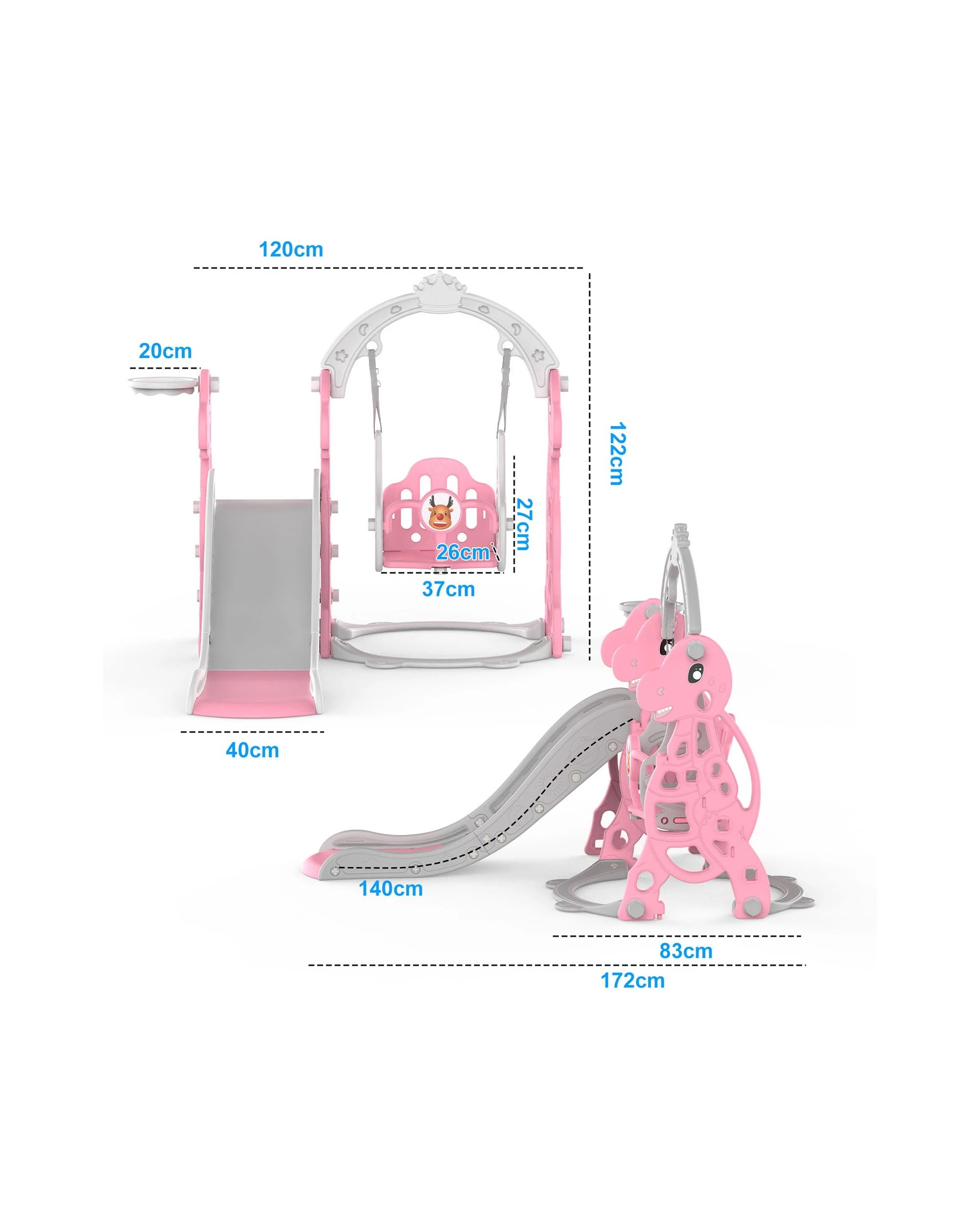 2 Advwin 4-in-1 Kids Slide Swing Set with Basketball Hoop Pink, 2 of 8