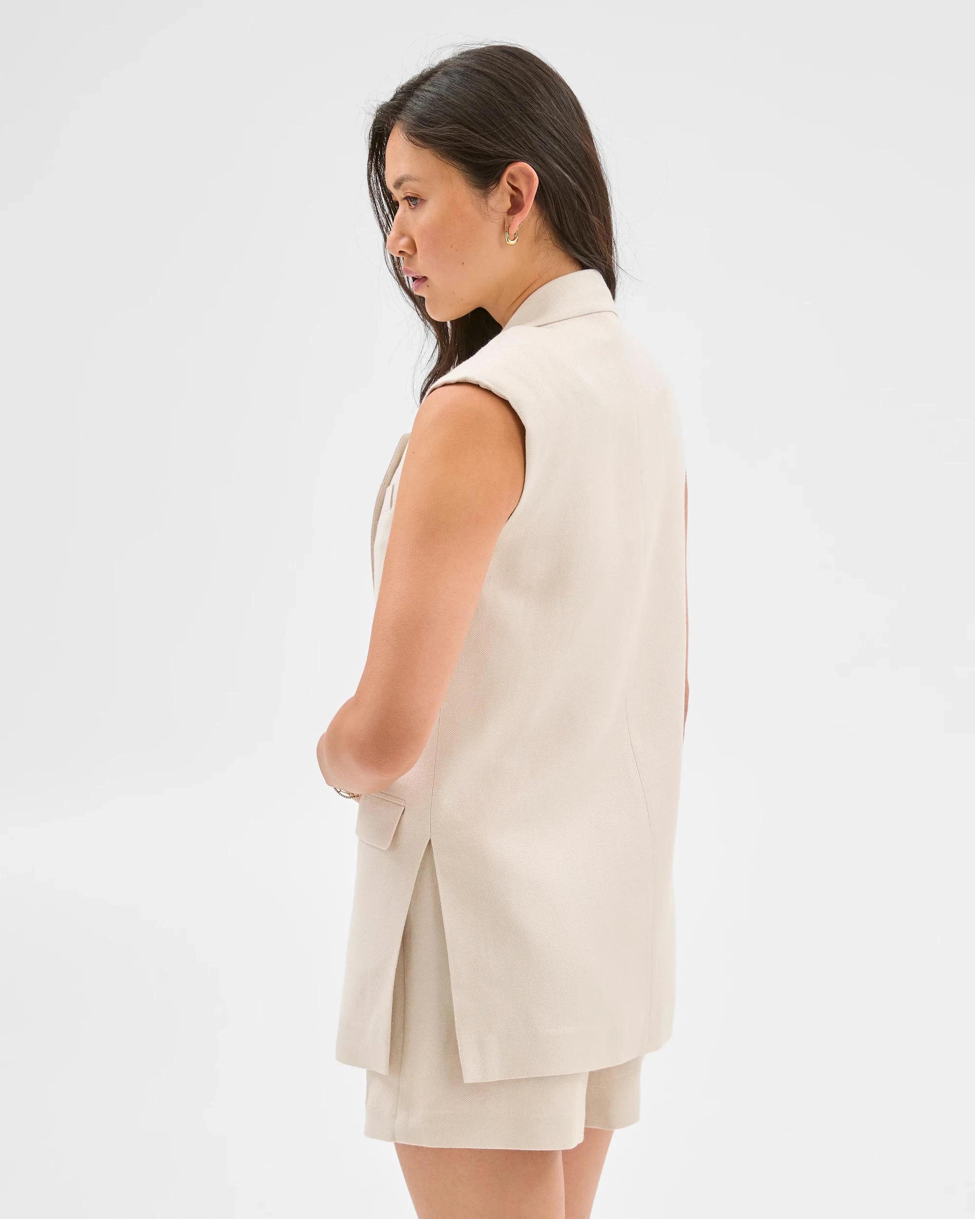 6 Textured Sleeveless Blazer - Preview CREAM, 6 of 6