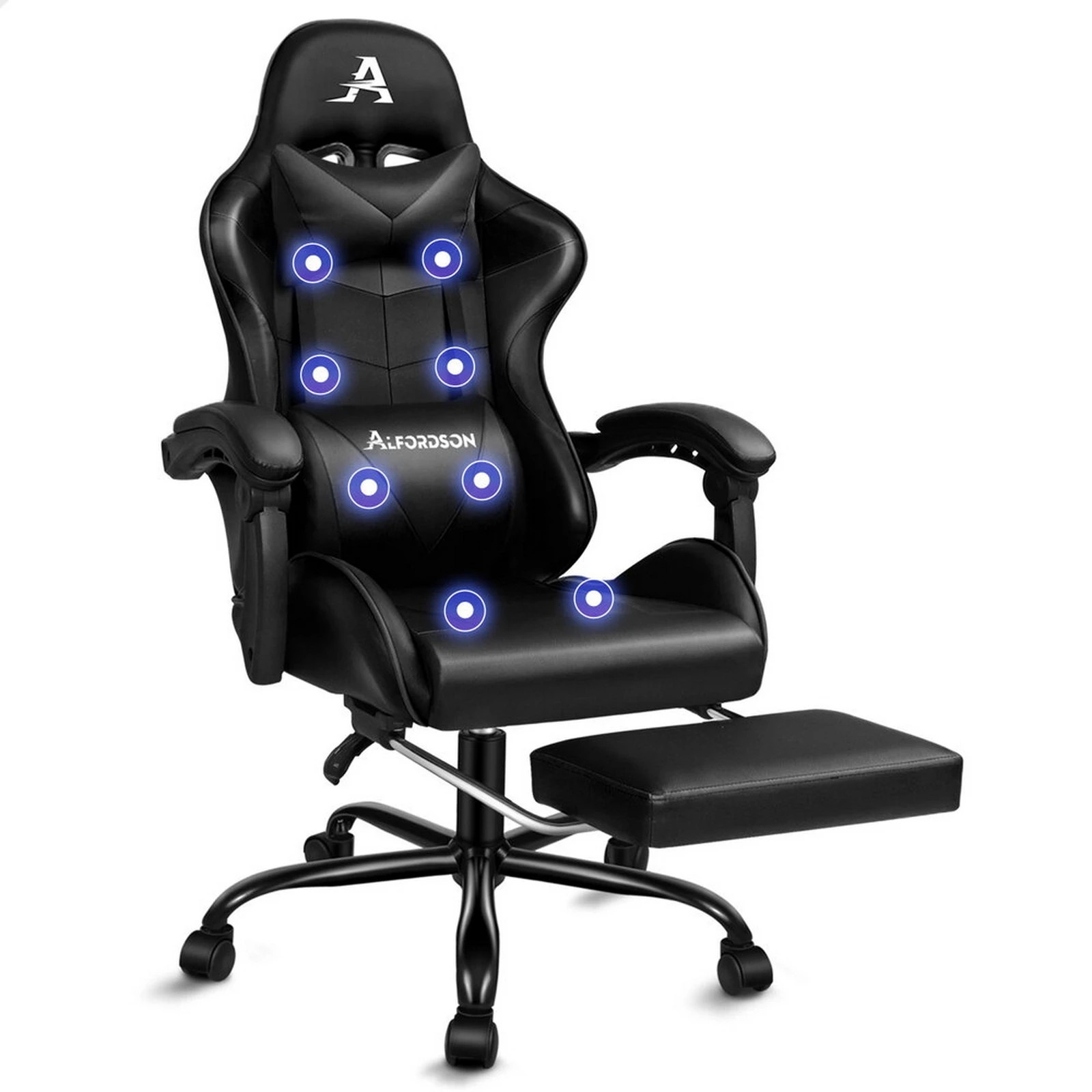 1 Alfordson Gaming Chair Office Massage Computer Racing Seat PU Leather - Black, 1 of 10