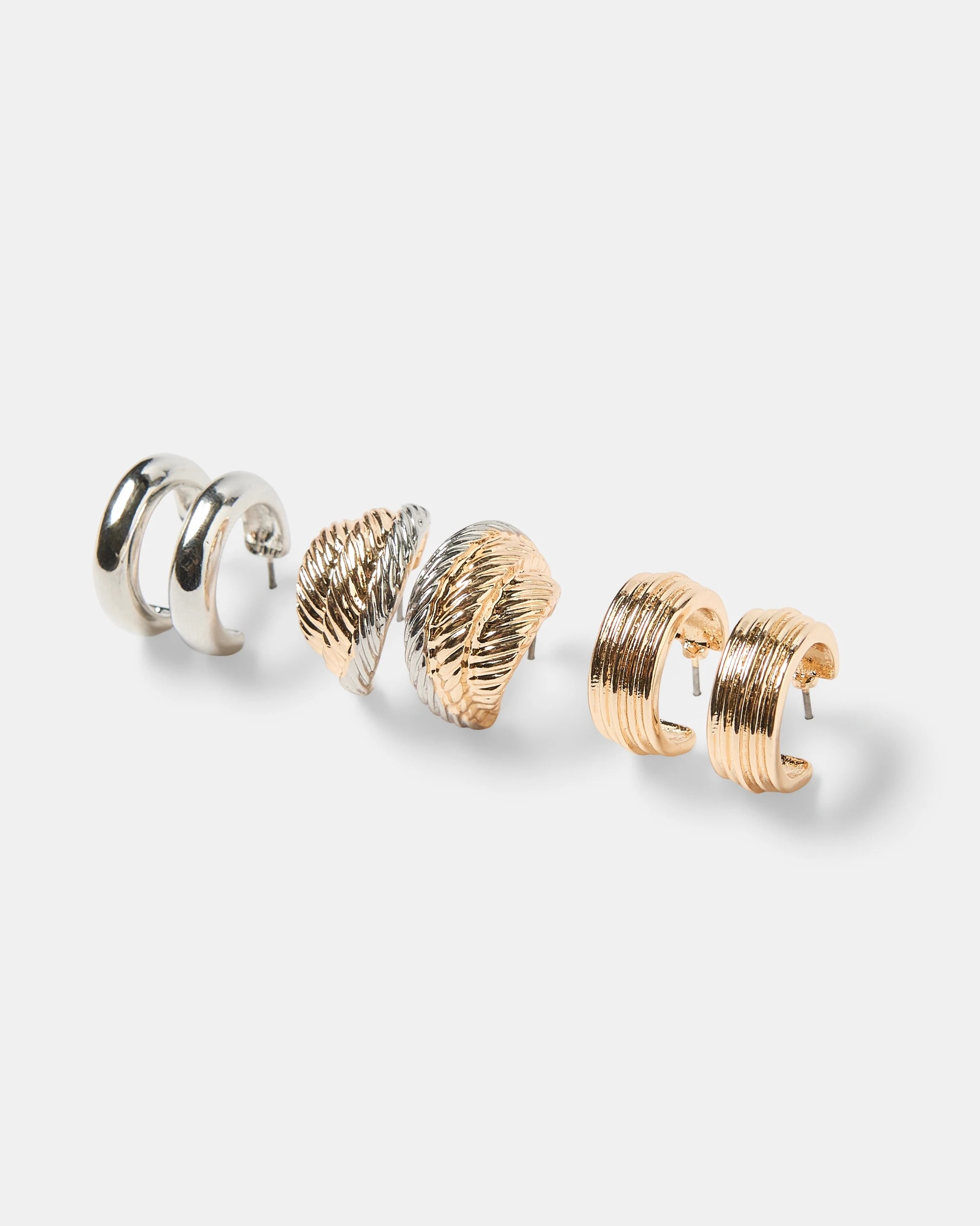 2 3 Pack Mixed Metal Hoop Earrings - Silver Tone and Gold Tone, 2 of 4