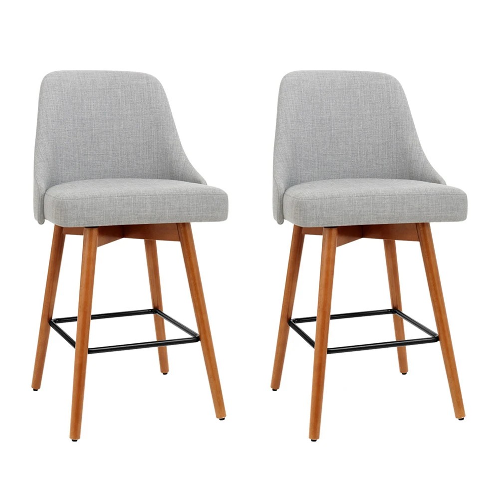 1 Artiss 2x Bar Stools Swivel Seat Wooden - Grey, 1 of 6