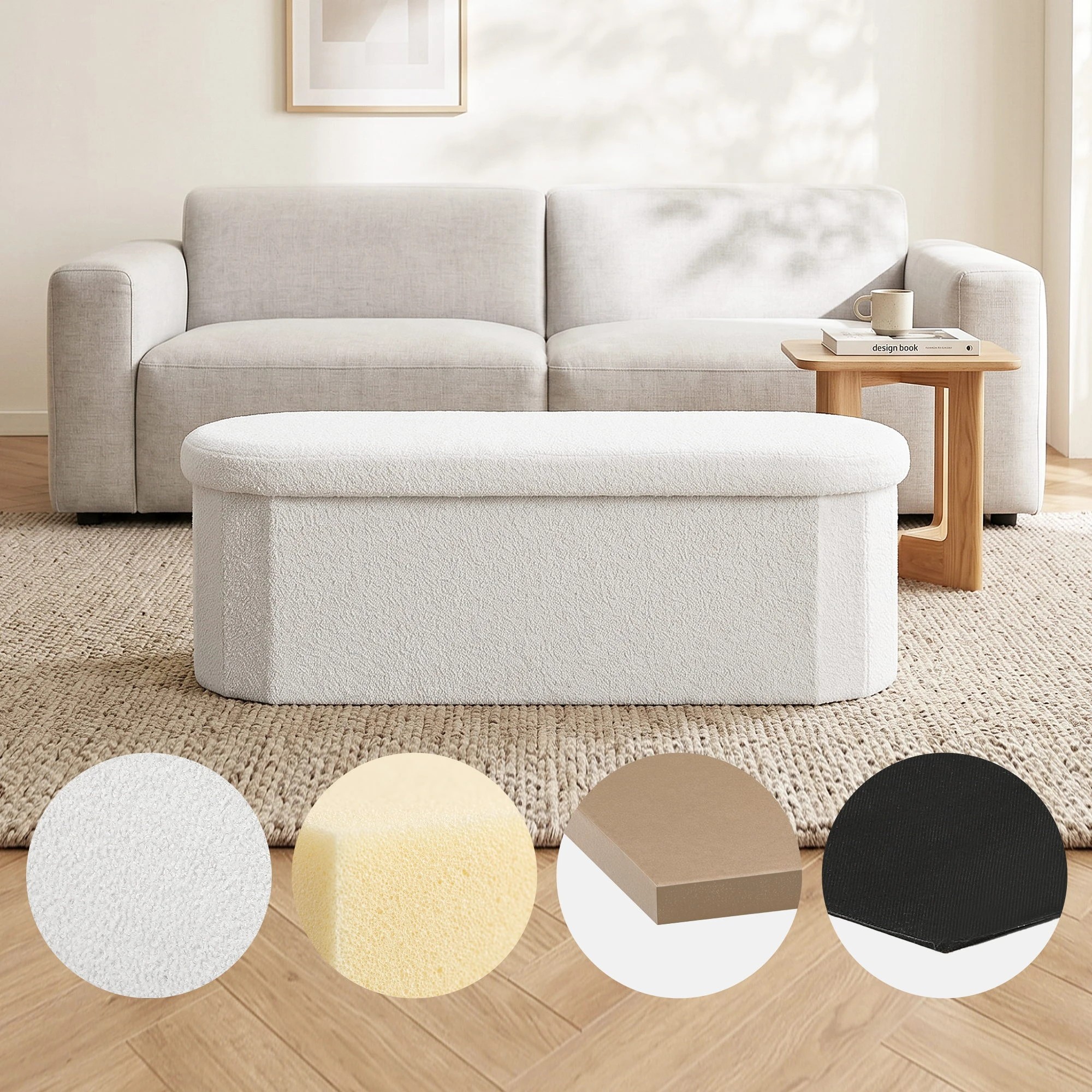 5 Artiss Storage Ottoman Foot Stool Rest Boucle Fabric Foldable - White, 5 of 7