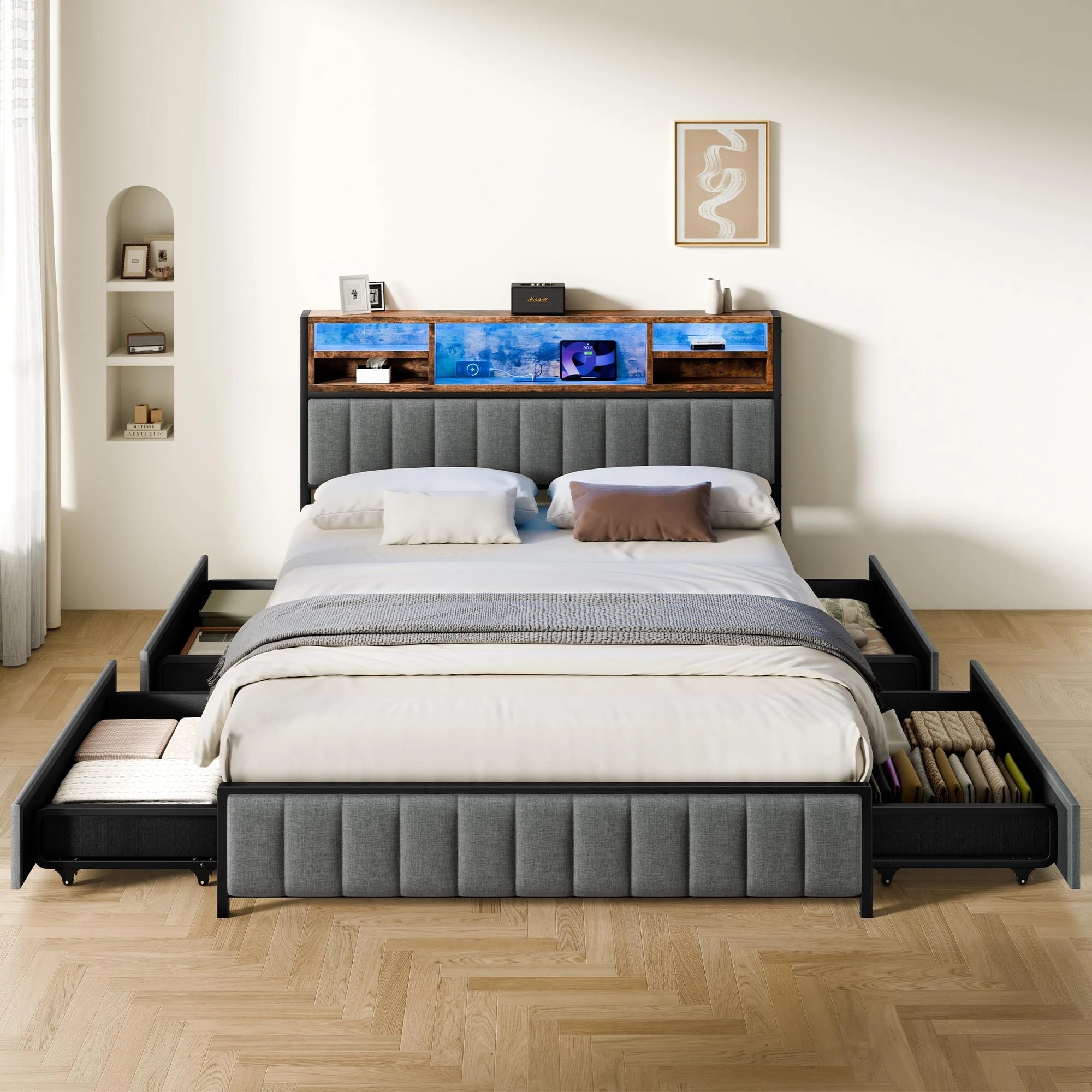 4 Alfordson 4x Trundle Drawers for Bed Frame Underbed Storage Wheels - Grey, 4 of 6