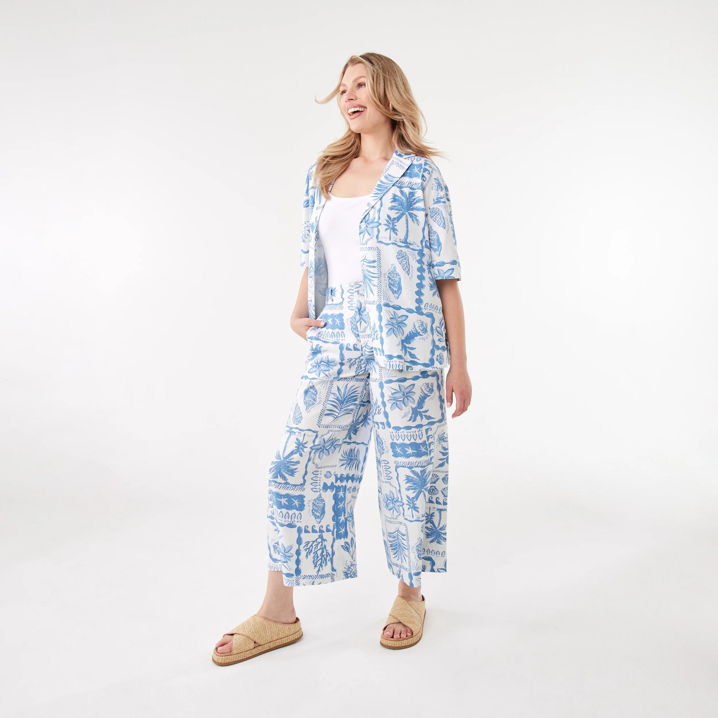 3 Short Sleeve Boxy Linen Blend Shirt Pcard Blue, 3 of 9