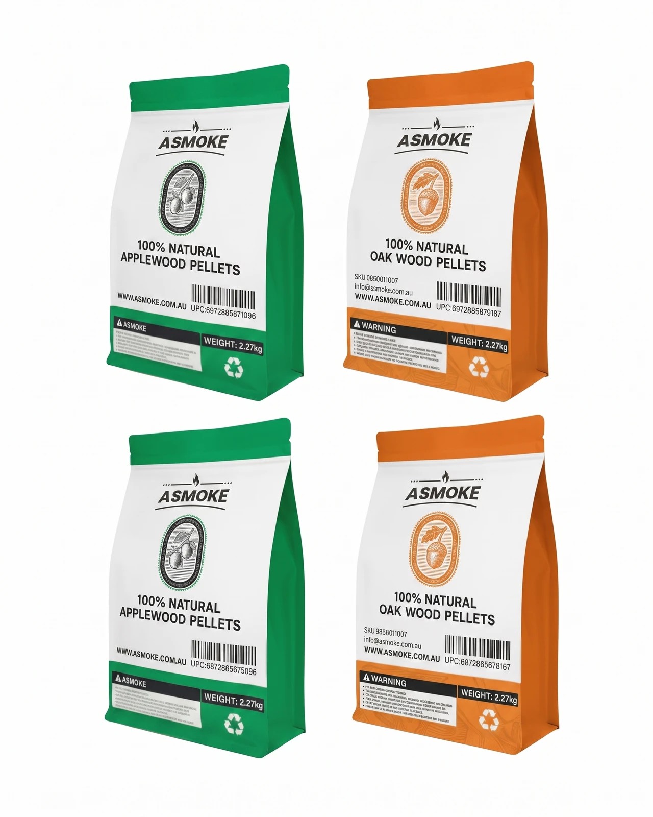1 ASMOKE 4-Piece Premium Wood Pellet Variety Pack - Oak & Apple 2x Oak, 2x Apple, 1 of 1