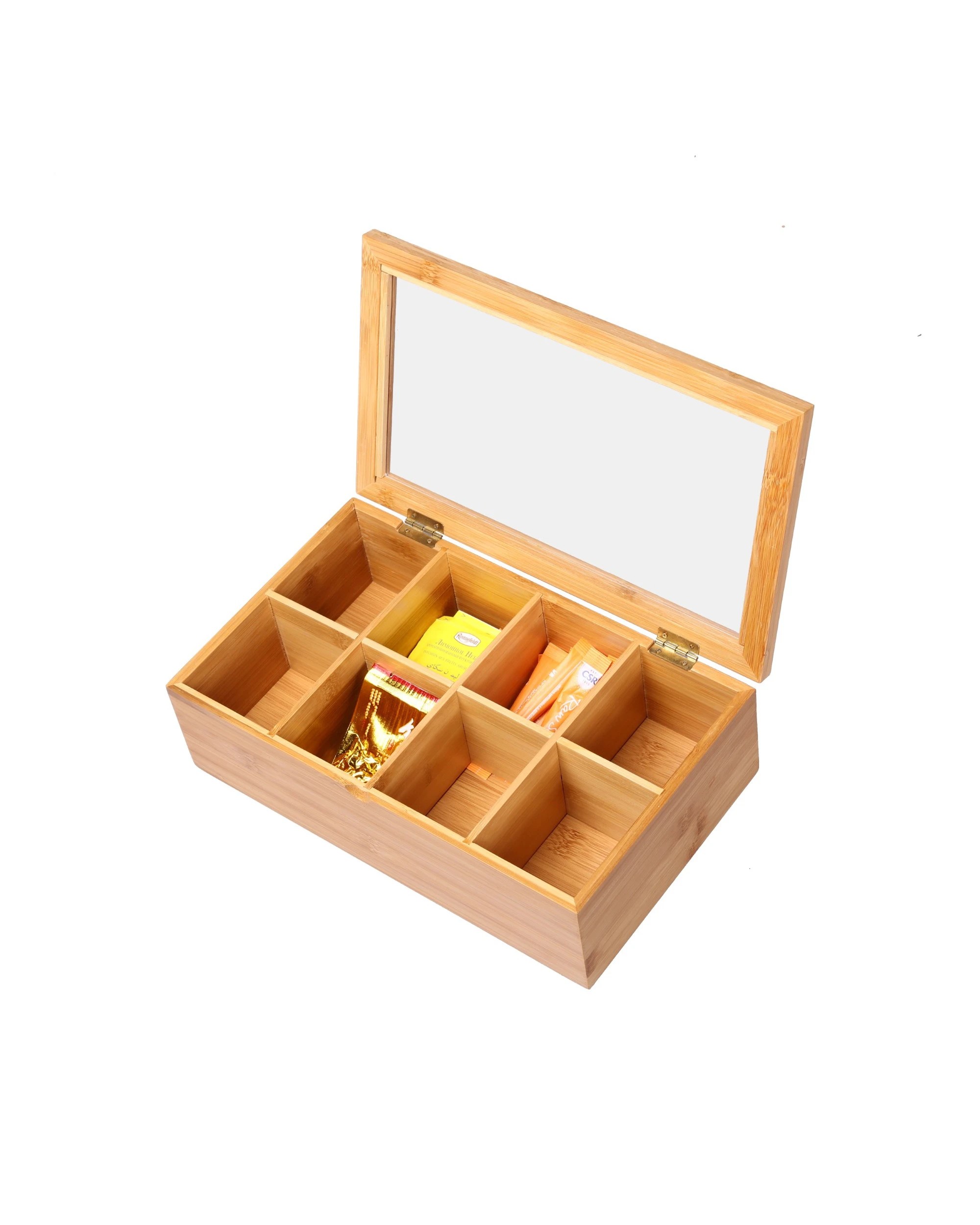 3 Sherwood Home Bamboo 8 Compartment Tea Box with Window 31.6x19x9.6cm - Natural Brown, 3 of 4