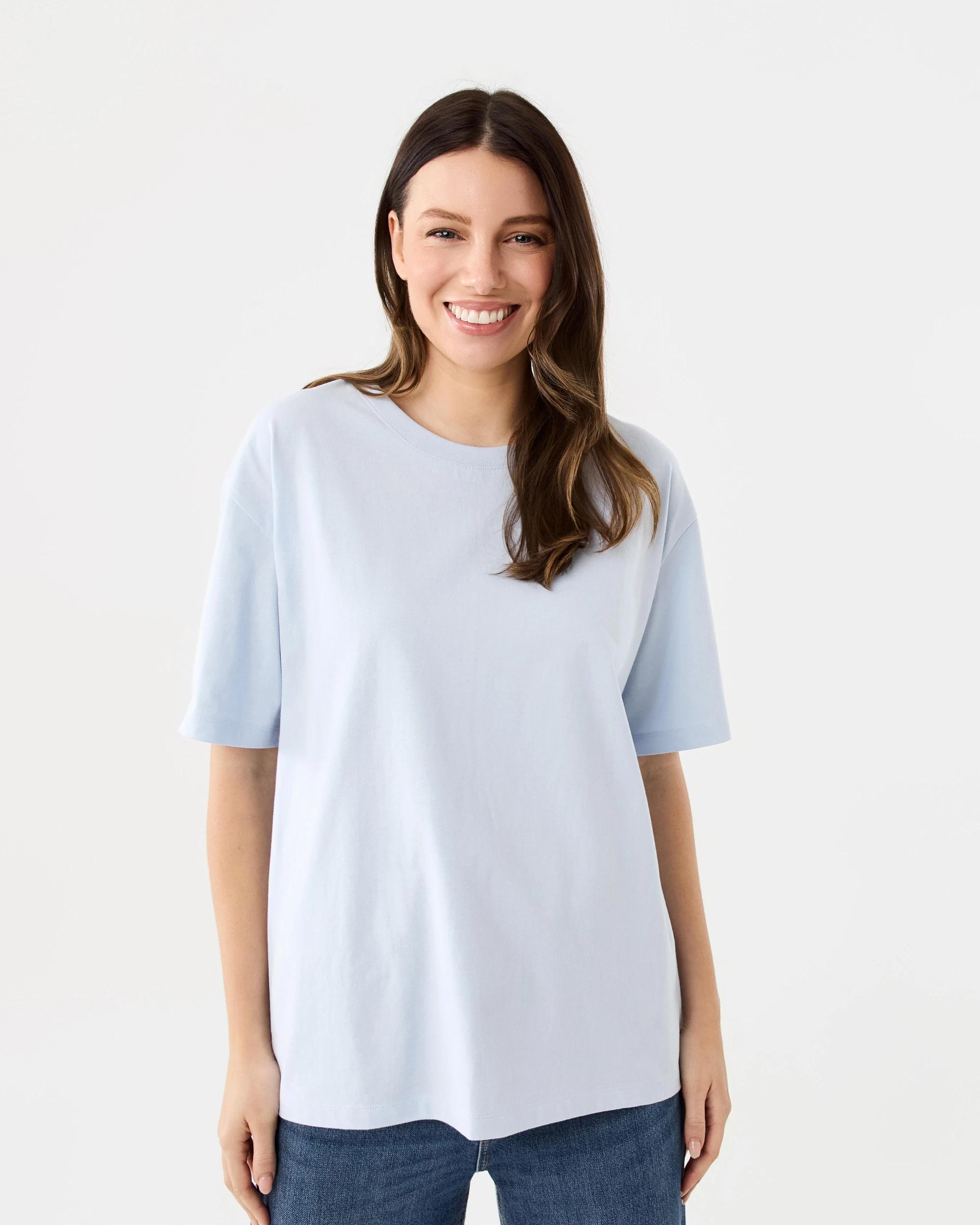 1 Short Sleeve Oversized Boyfriend T-shirt Powd Blue, 1 of 5