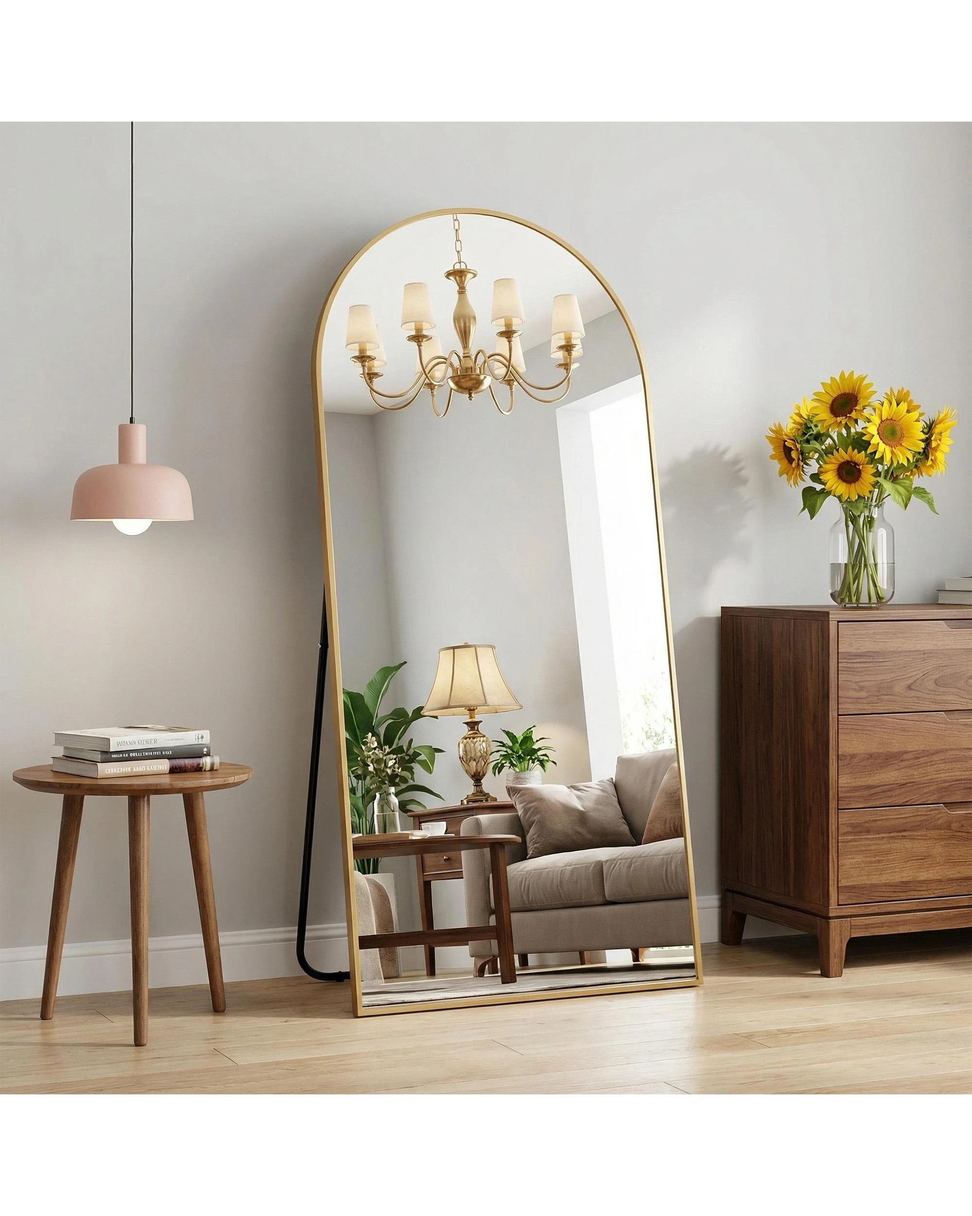 2 OAKORY 180x80cm Arched Full Length Mirror, Floor Mirror for Bedroom Living Room Entry Gold, 2 of 8