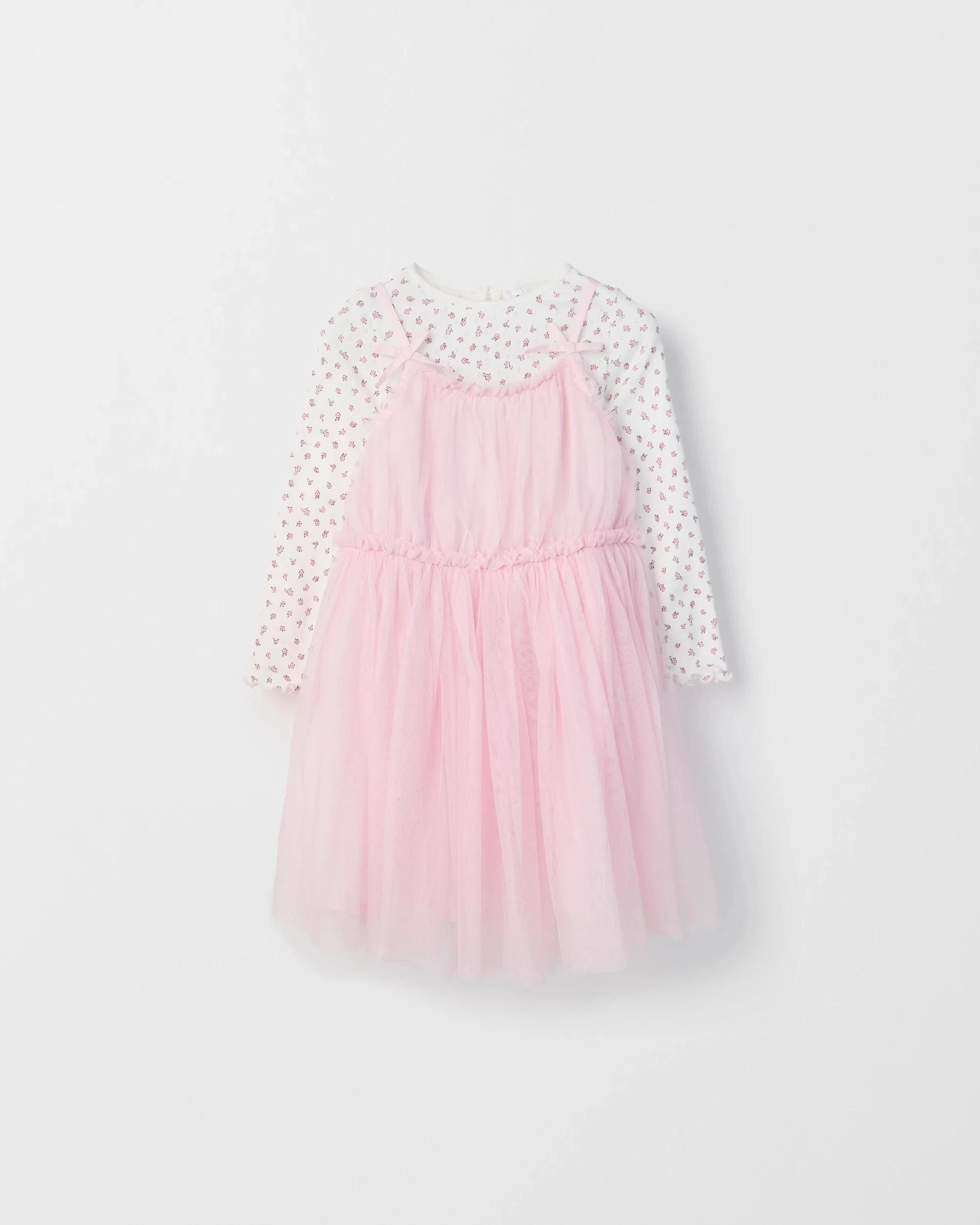 1 Target Kids Long Sleeve T-Shirt and Tulle Dress Set PINK, 1 of 2