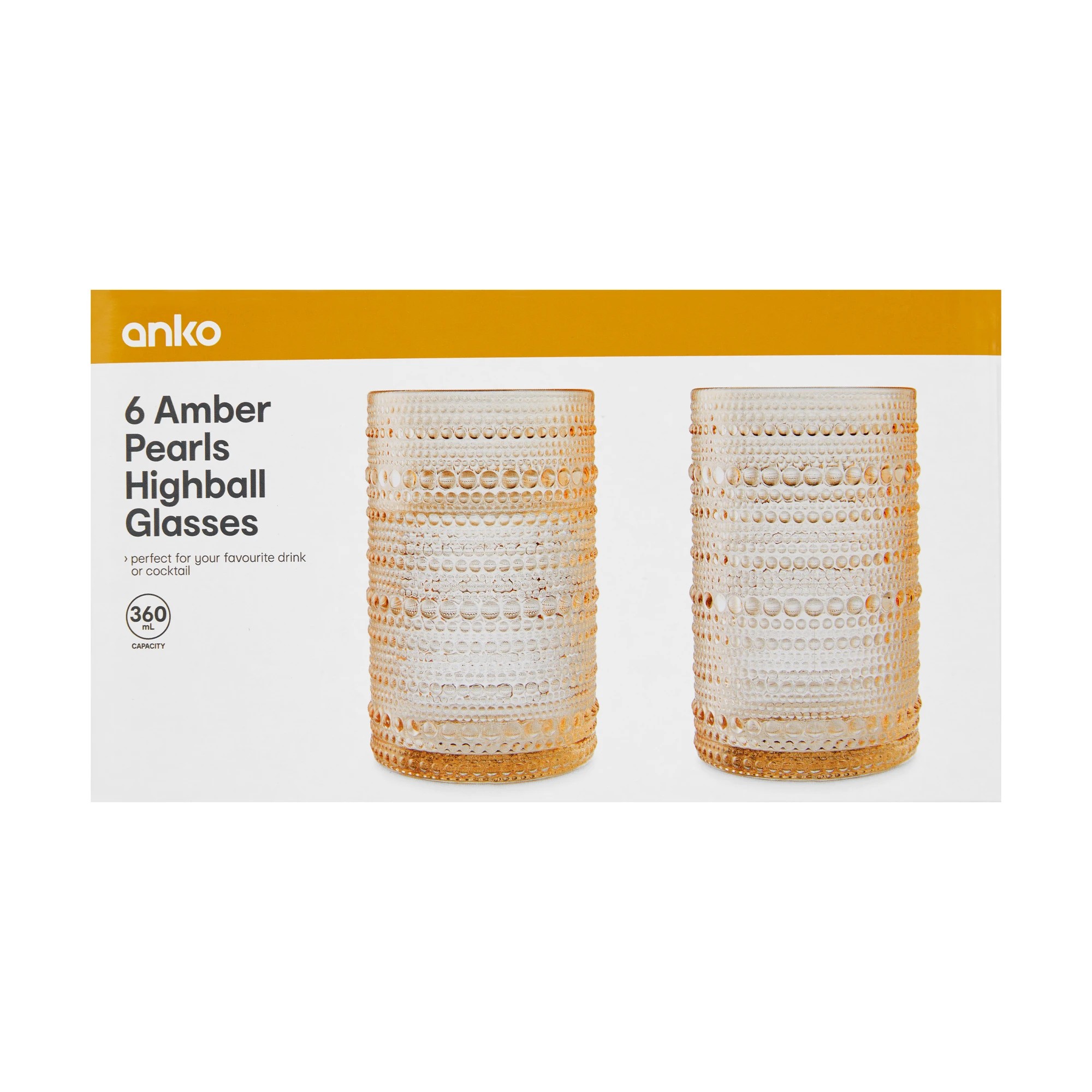 6 6 Amber Pearl Highball Glasses, 6 of 6