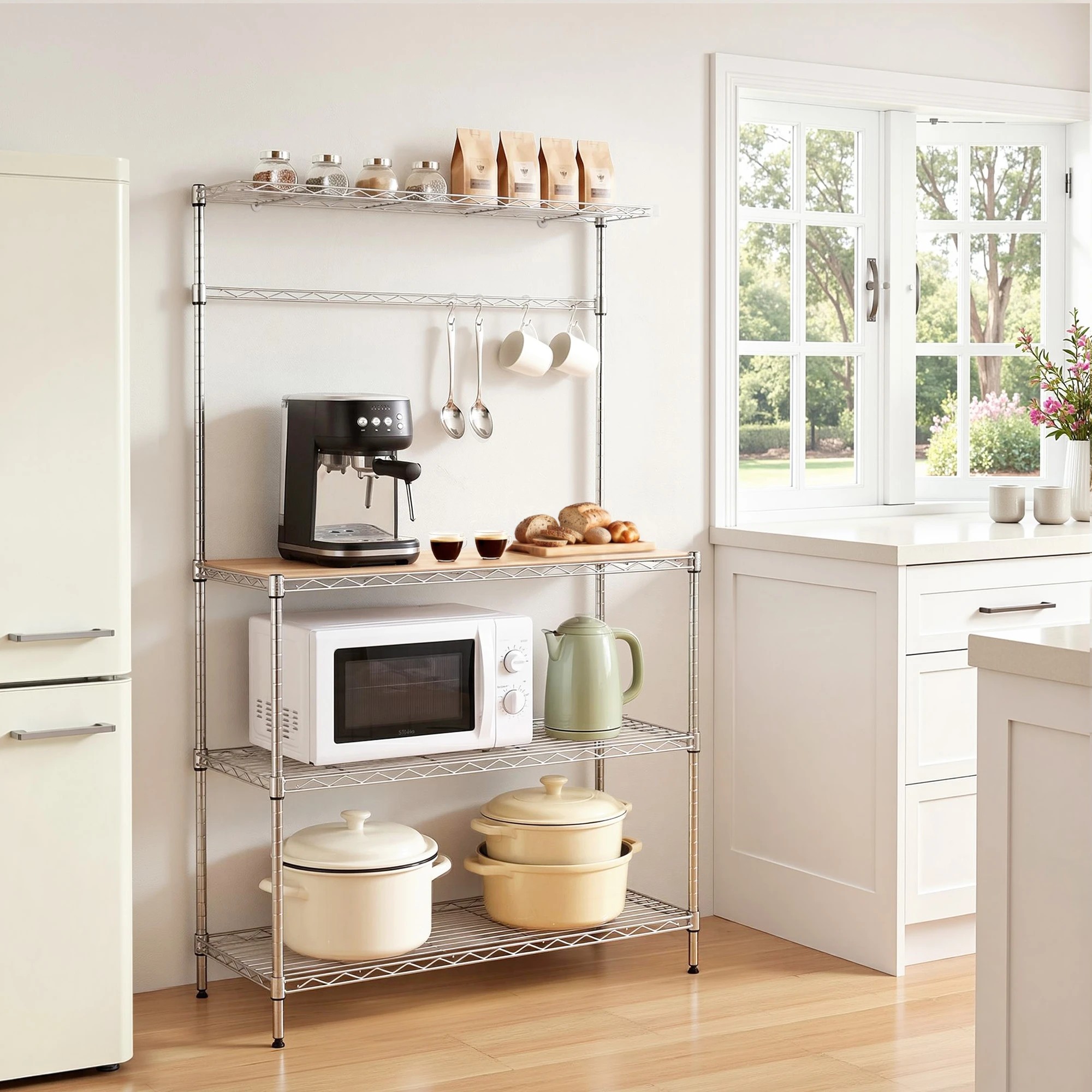 7 Artiss 4-Tier Metal Kitchen Rack Shelf Silver Storage Shelves Organizer Freestanding Microwave Stand - Silver, 7 of 9