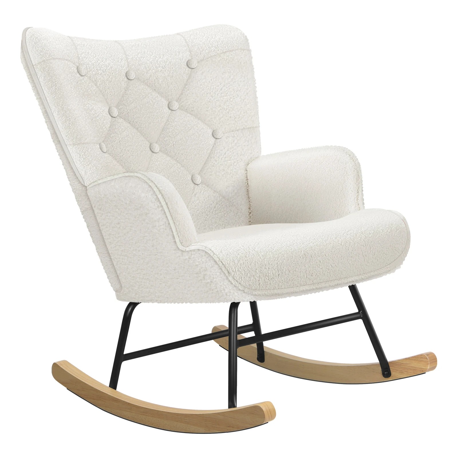 1 Alfordson Rocking Chair Armchair Accent Feeding Chair Lounge Tufted Sofa Boucle - White, 1 of 10
